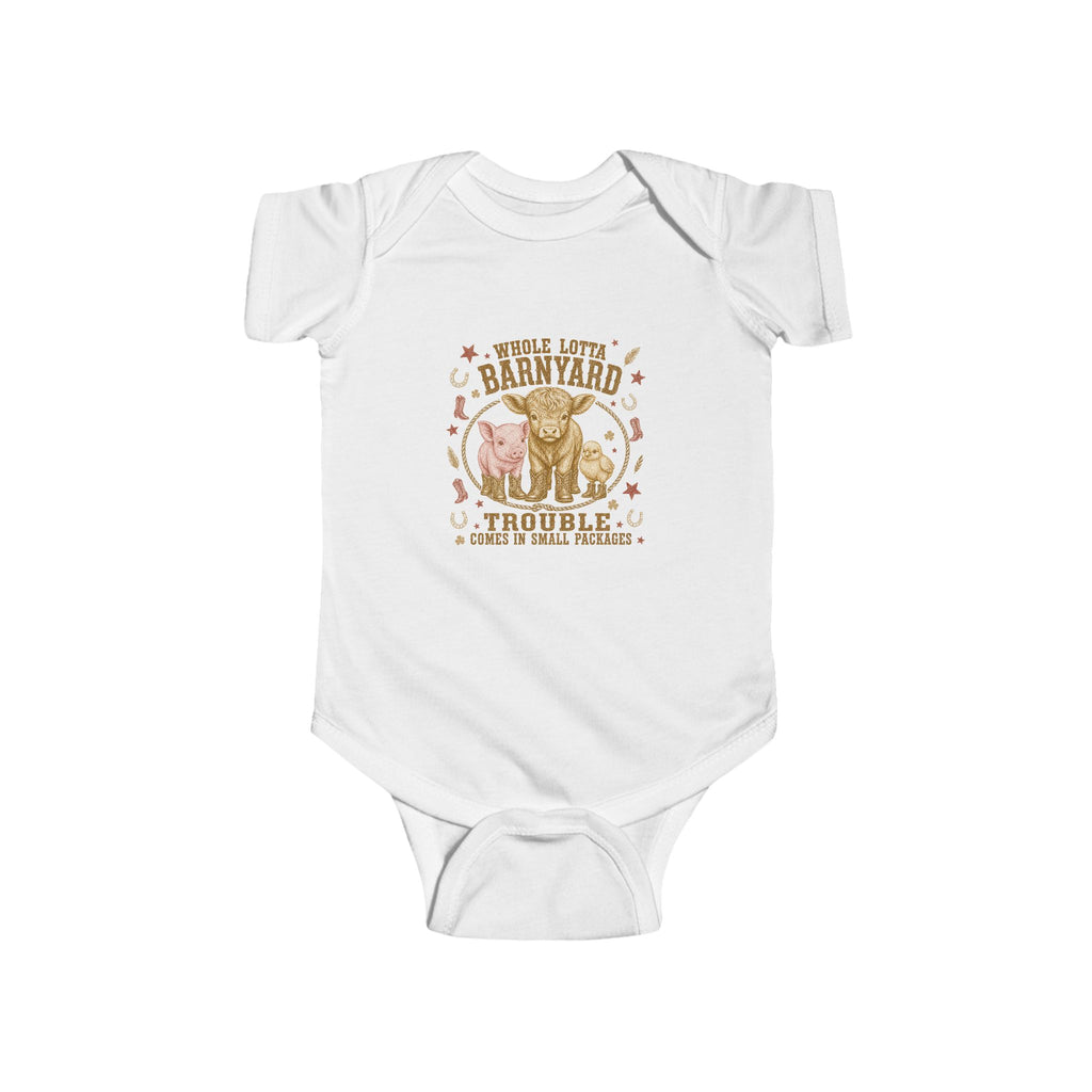 Baby Bodysuit - 'Trouble in the Barnyard' Rustic Farm Animals Onesie