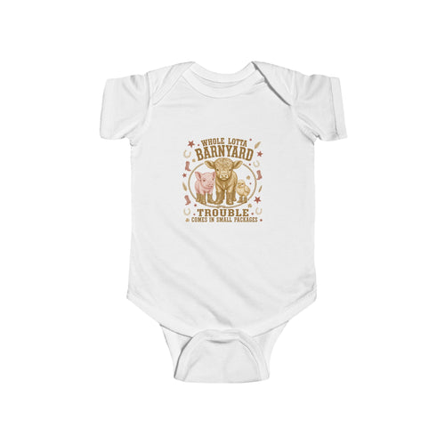 Baby Bodysuit - 'Trouble in the Barnyard' Rustic Farm Animals Onesie