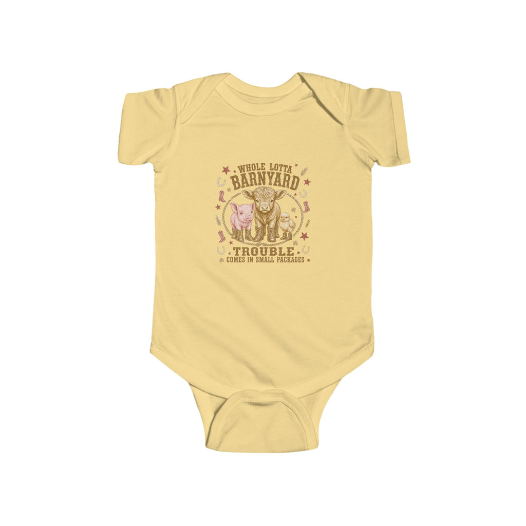Baby Bodysuit - 'Trouble in the Barnyard' Rustic Farm Animals Onesie