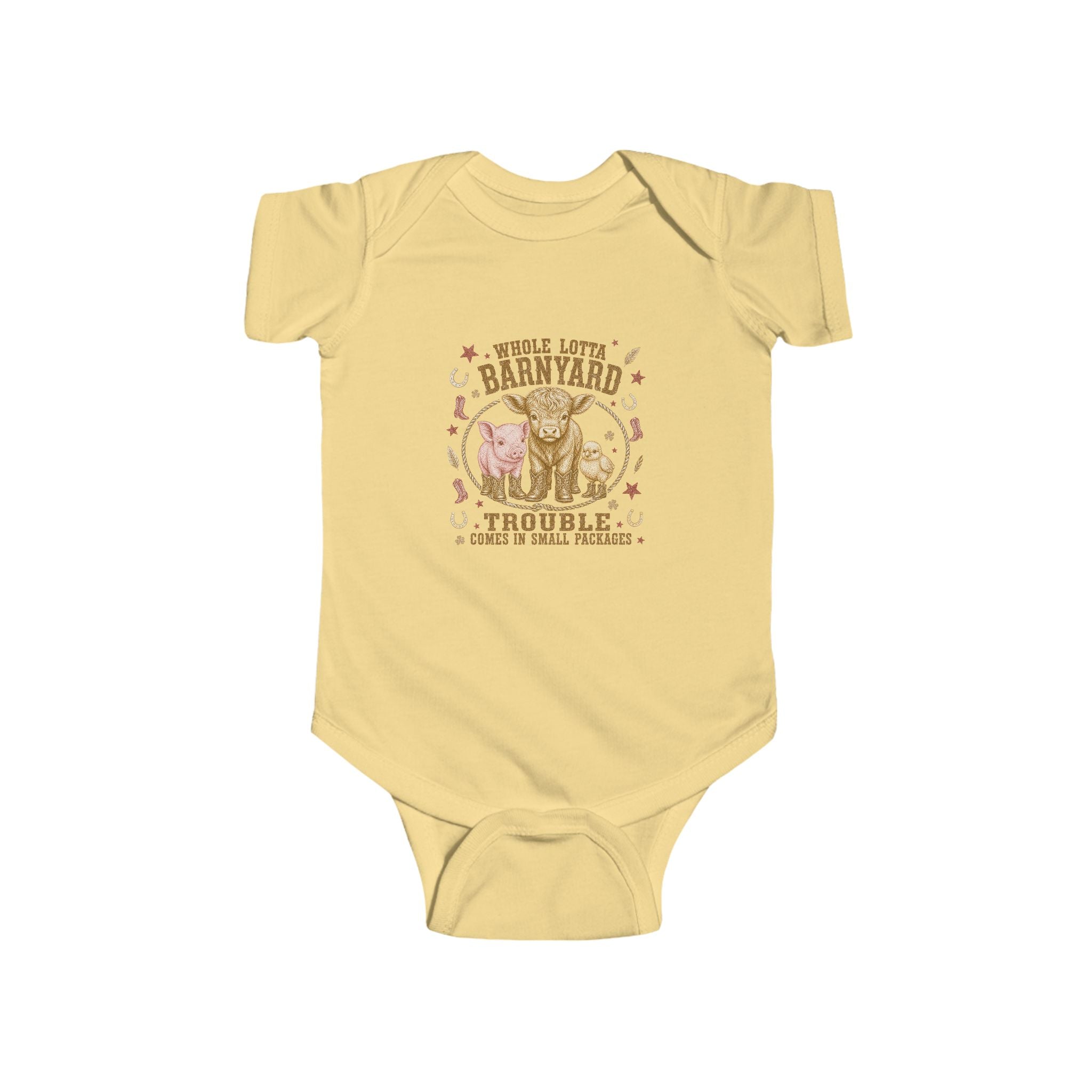 Baby Bodysuit - 'Trouble in the Barnyard' Rustic Farm Animals Onesie