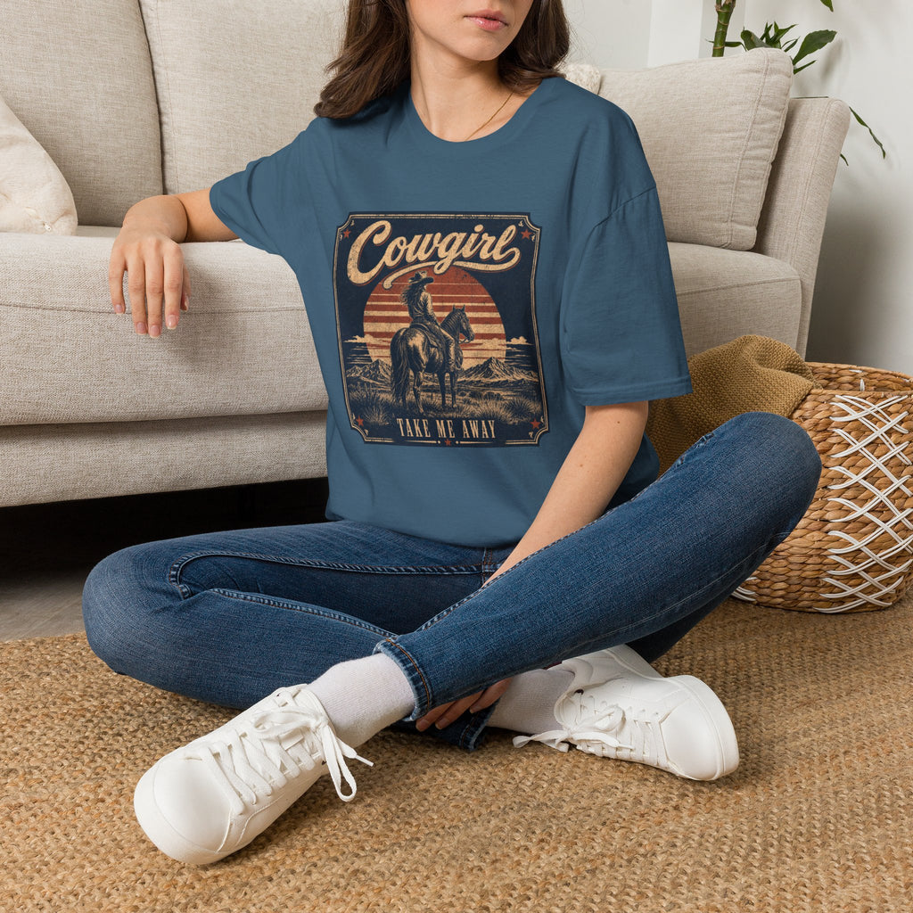 Cowgirl Vintage Graphic Tee — 'Cowgirl' Sunset Horse Riding T-Shirt