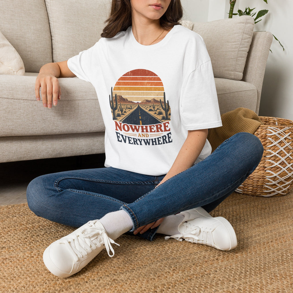 Road Trip T‑Shirt — 'Nowhere and Everywhere' Vintage Desert Sunset Tee
