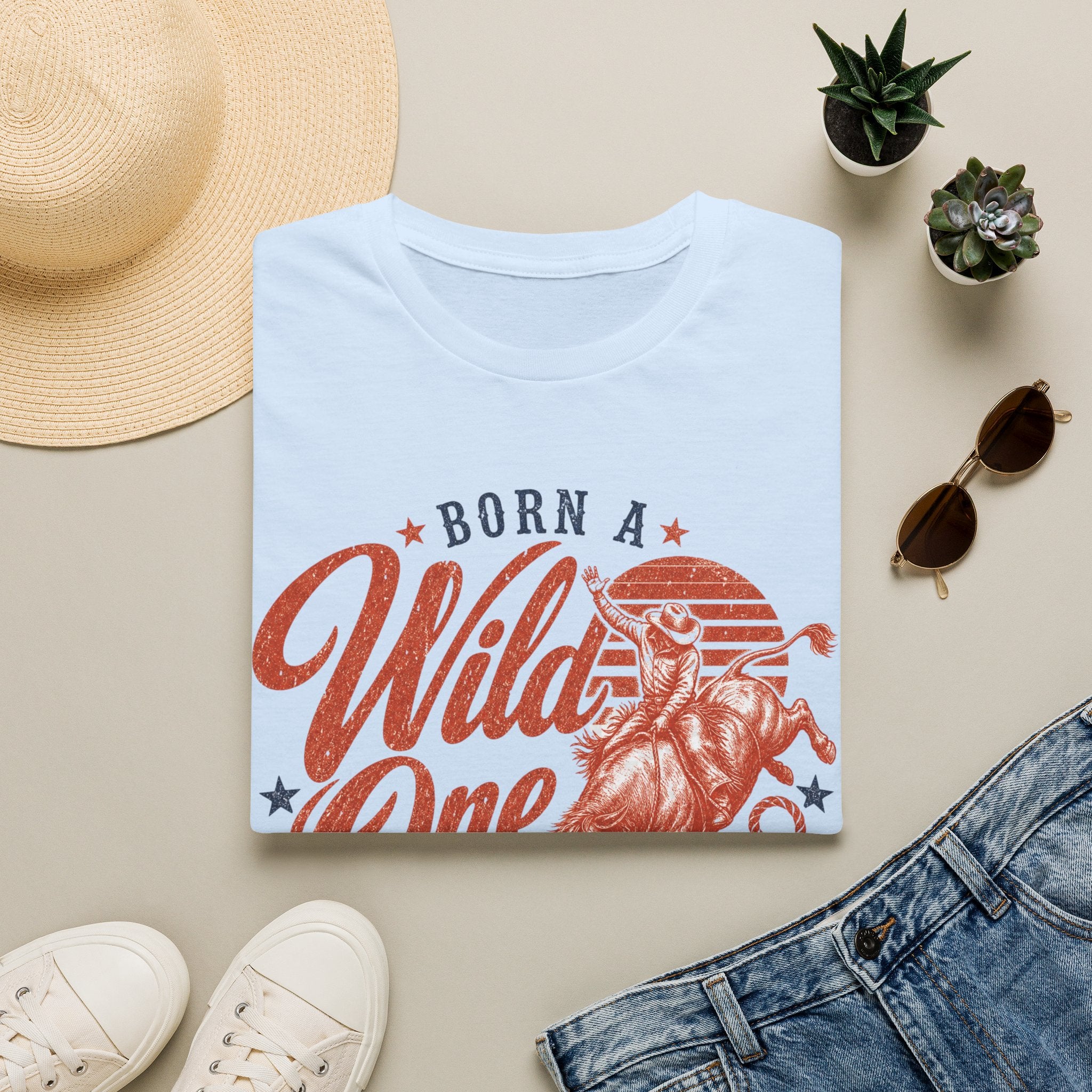 Born a Wild One T‑Shirt — Retro Rodeo Cowboy Graphic Tee