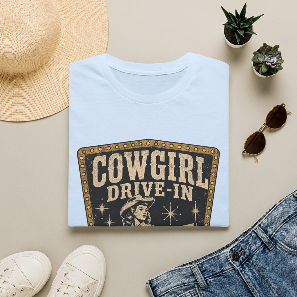 Cowgirl Drive-In Vintage T-Shirt — Retro Western Graphic Tee ("Cowgirl Drive-In Open Since 1955")