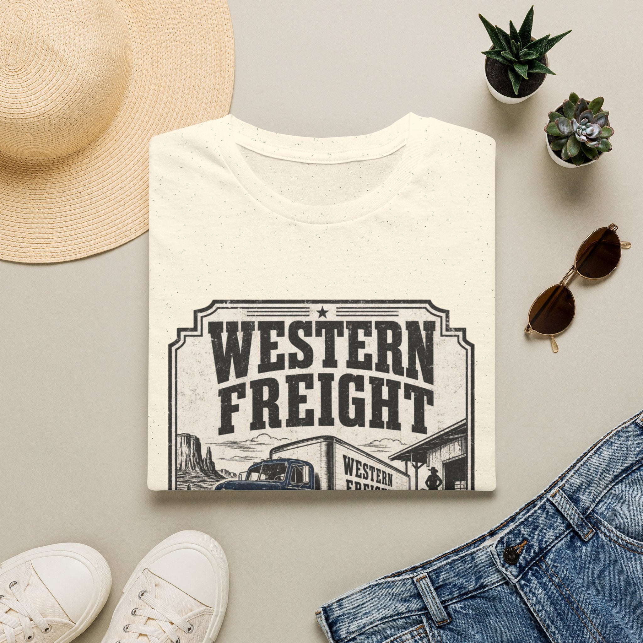 Western Freight Vintage Truck T-Shirt — 'Delivered Rain or Shine' Route 66 Tee