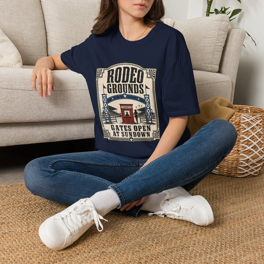 Rodeo Grounds T-Shirt — Vintage Western 'Gates Open at Sundown' Tee