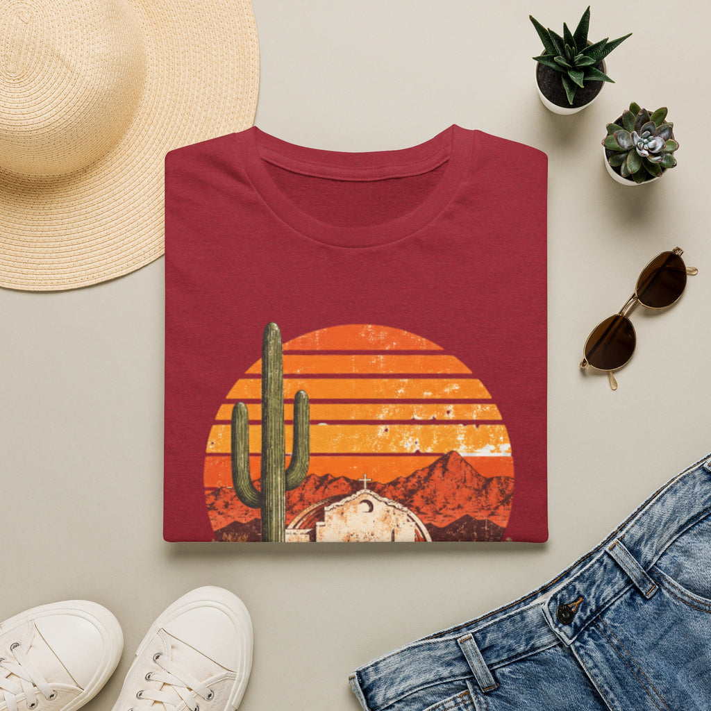 Desert Sunset T‑Shirt — Vintage Cactus & Adobe House Graphic