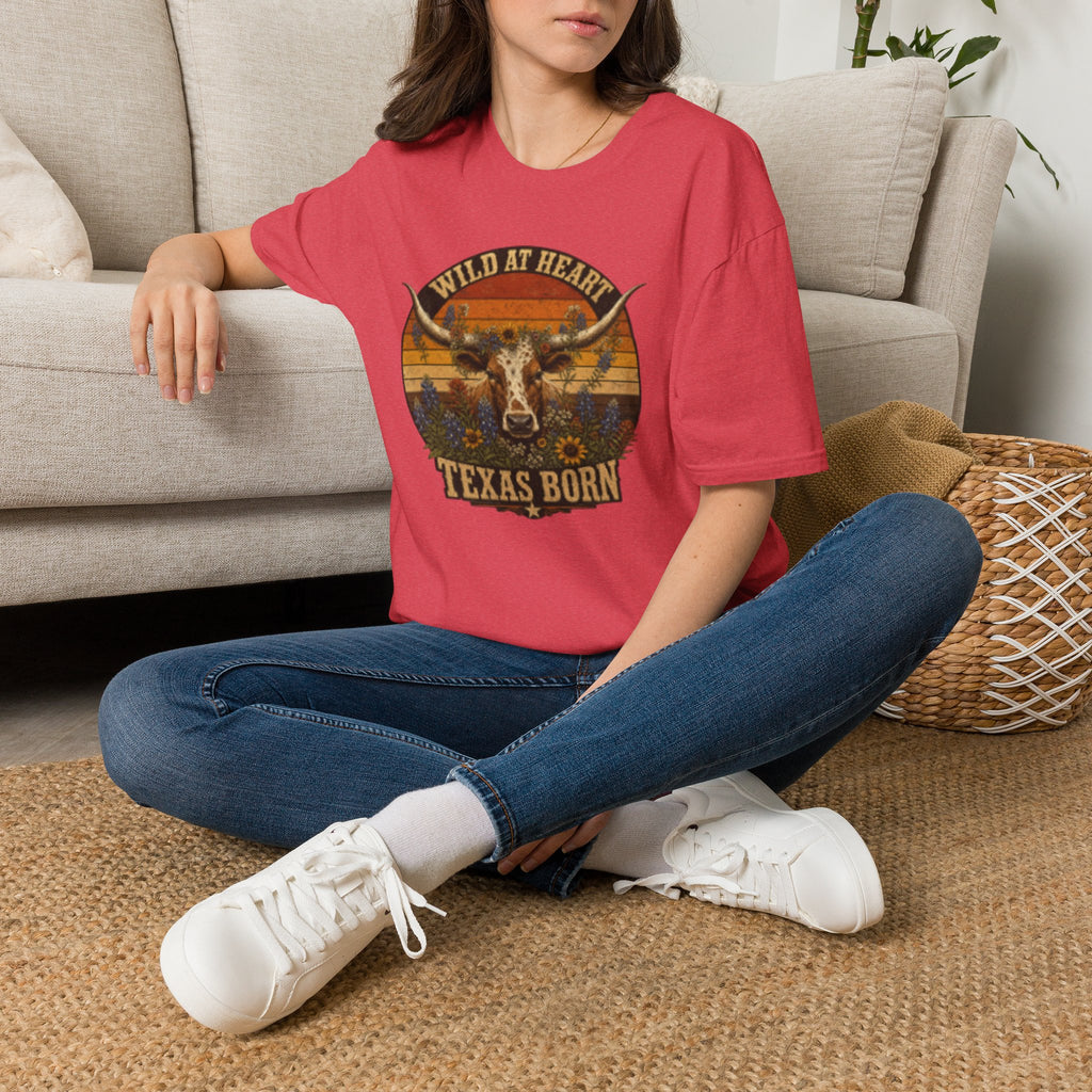 Wild At Heart Texas Born T-Shirt — Vintage Longhorn Graphic