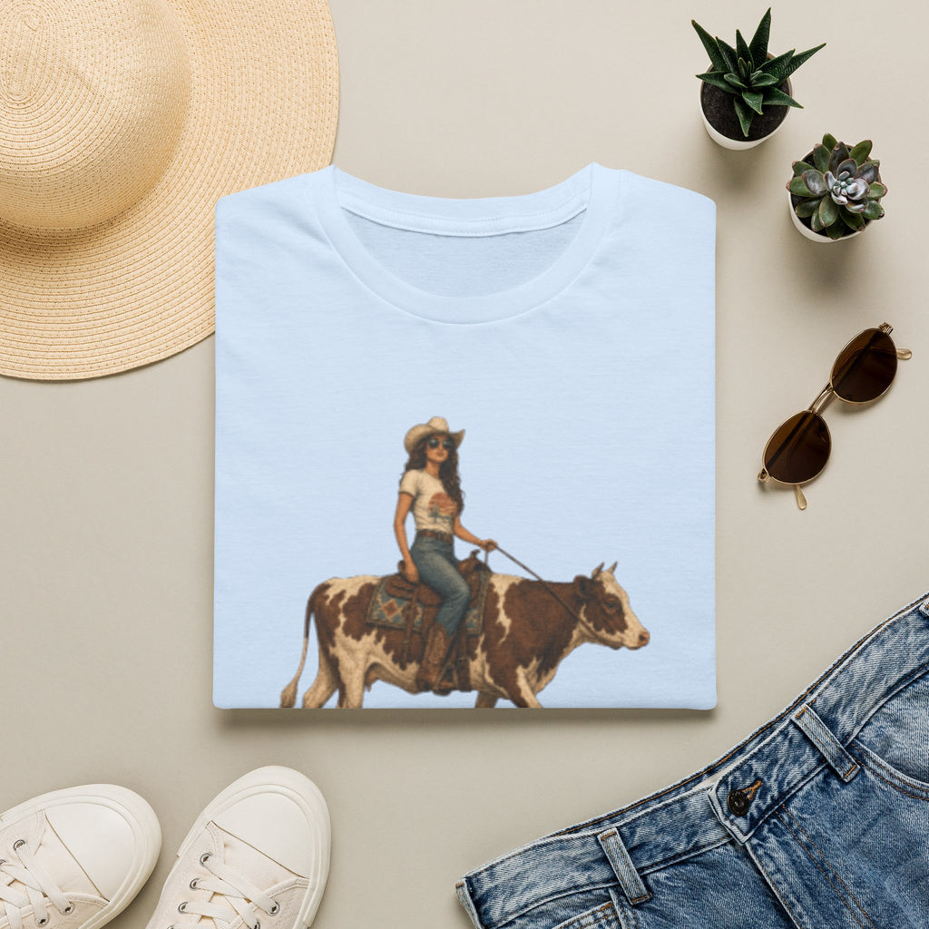 Cowgirl Riding Longhorn T-Shirt — Western Rodeo Graphic Tee
