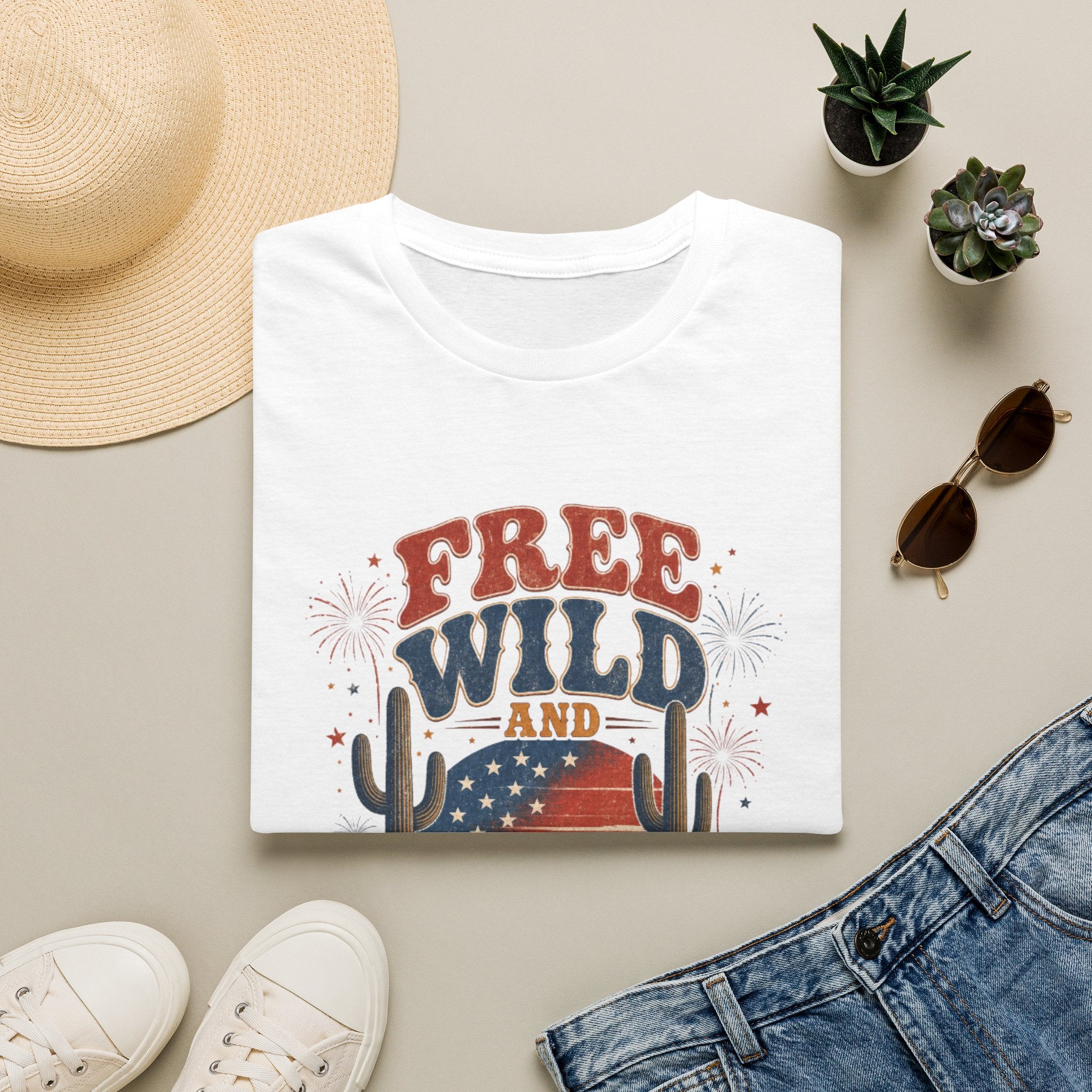 T-Shirt — "Free, Wild and American" Patriotic Western Graphic Tee