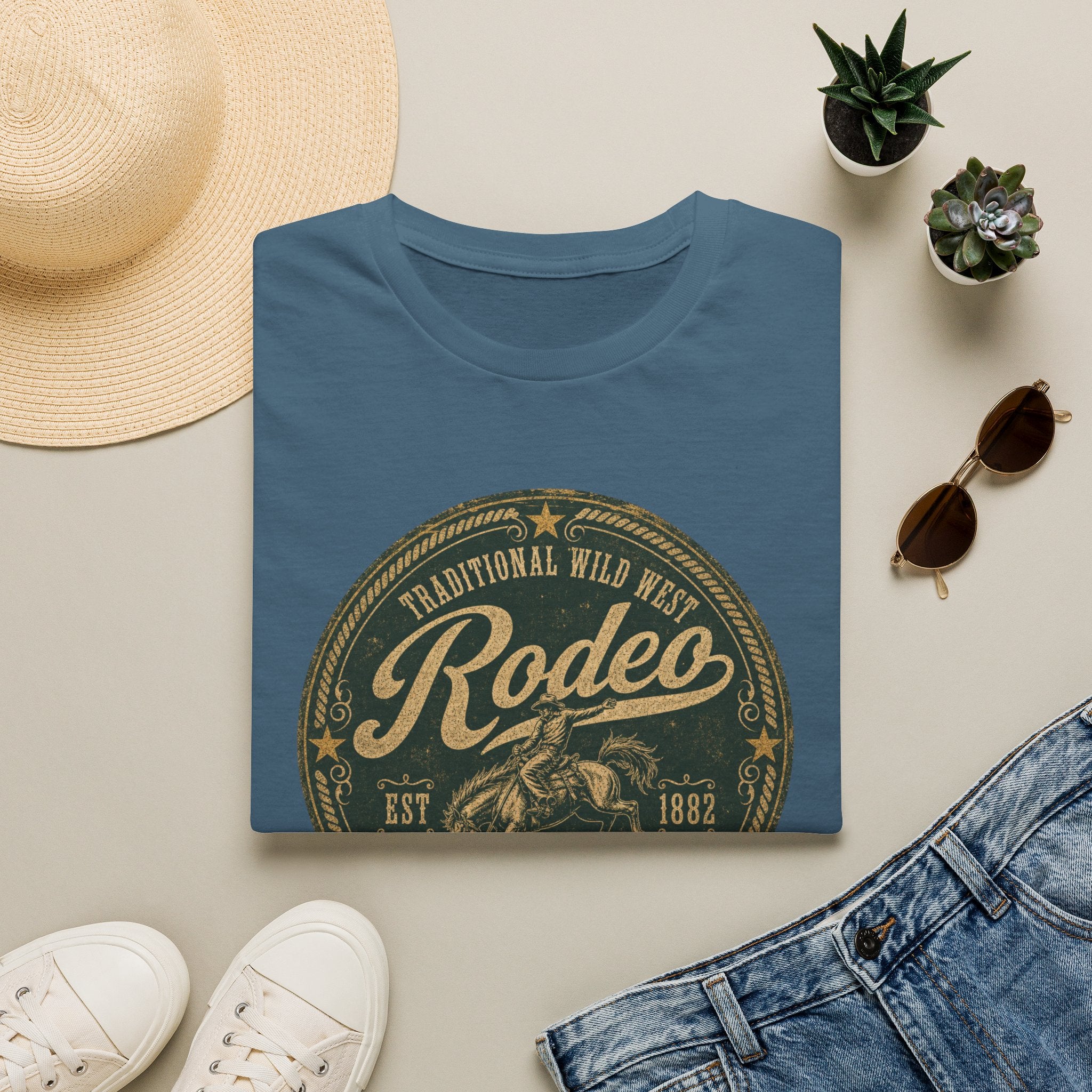 Rodeo Vintage Round Logo T-Shirt — Western Cowboy Graphic Tee