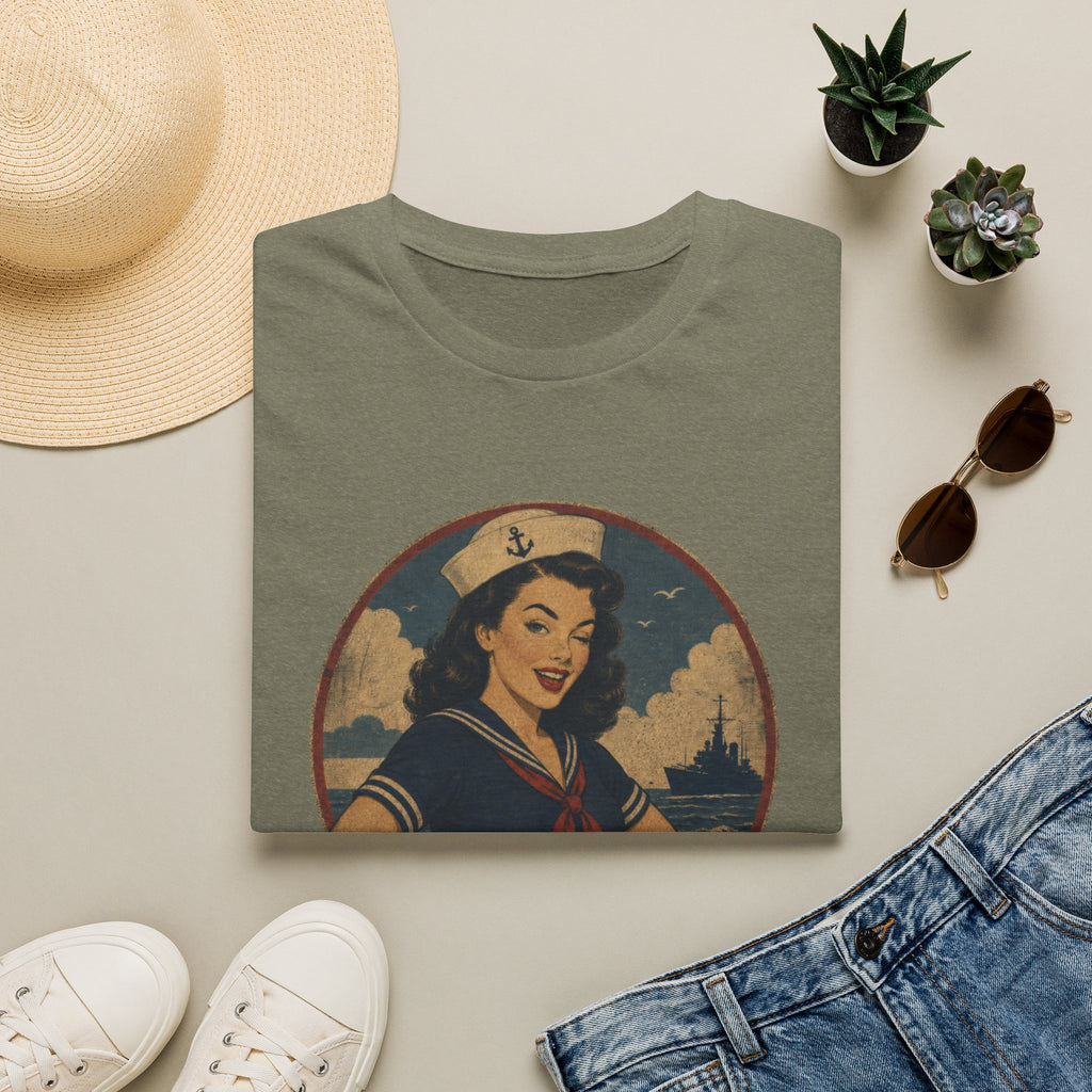 Vintage Sailor Girl T-Shirt — “Smoothing Like a Sailor” Retro Navy Pin-Up Tee