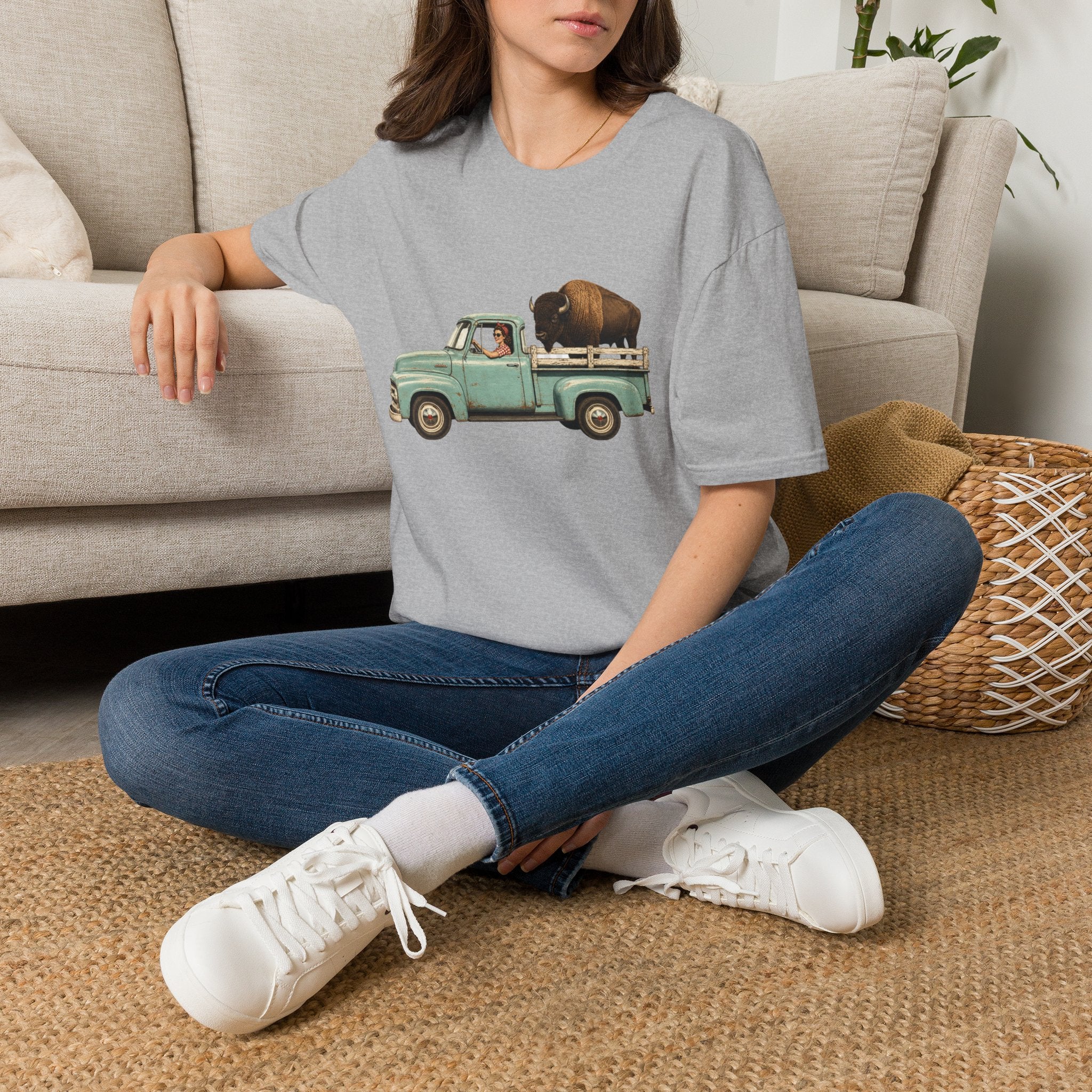 Vintage Truck & Buffalo T-Shirt — Retro Western Road Trip Tee