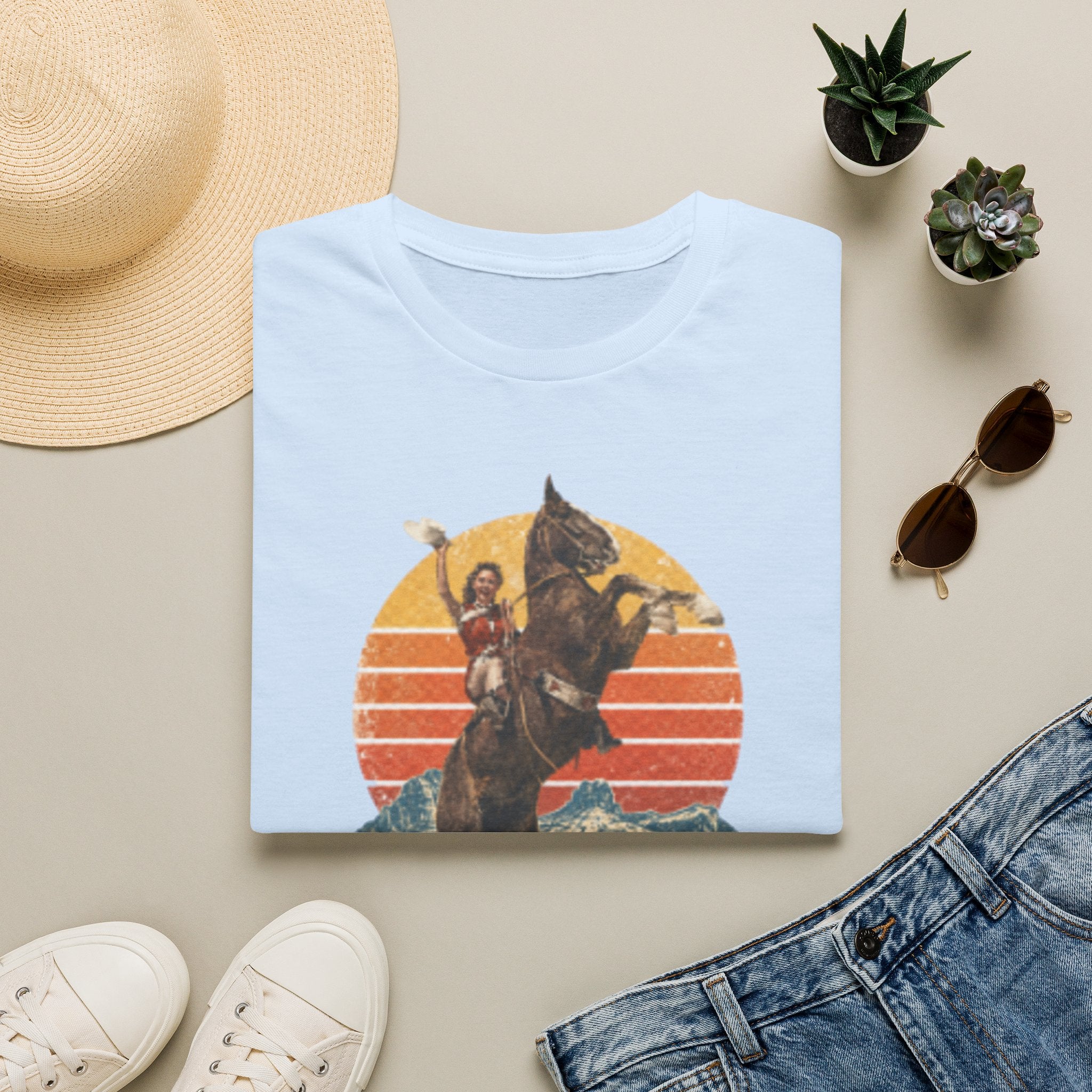 Retro Cowboy Rodeo T-Shirt — Rearing Horse & Rider Graphic