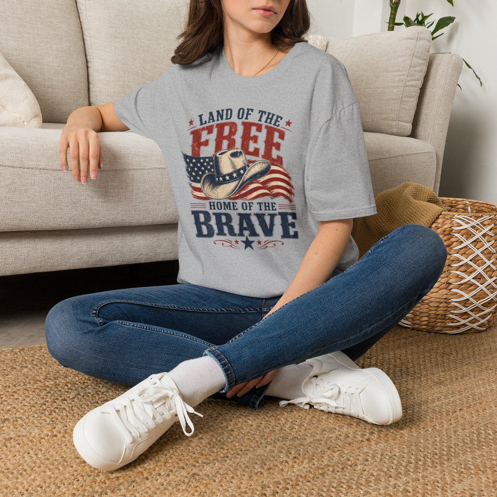 Land of the Free Cowboy Flag T-Shirt — "Land of the Free, Home of the Brave" Patriotic Tee