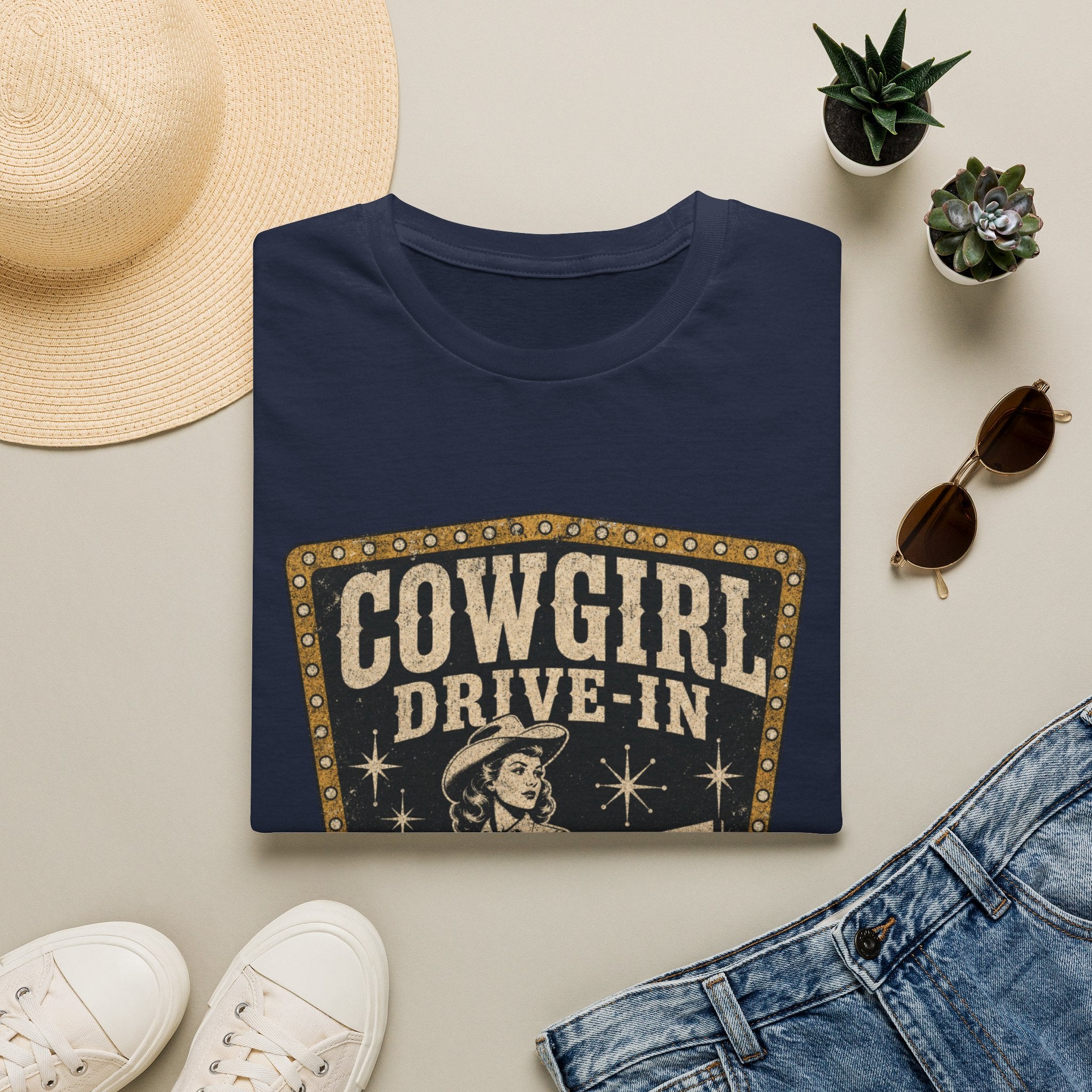 Cowgirl Drive-In Vintage T-Shirt — Retro Western Graphic Tee ("Cowgirl Drive-In Open Since 1955")