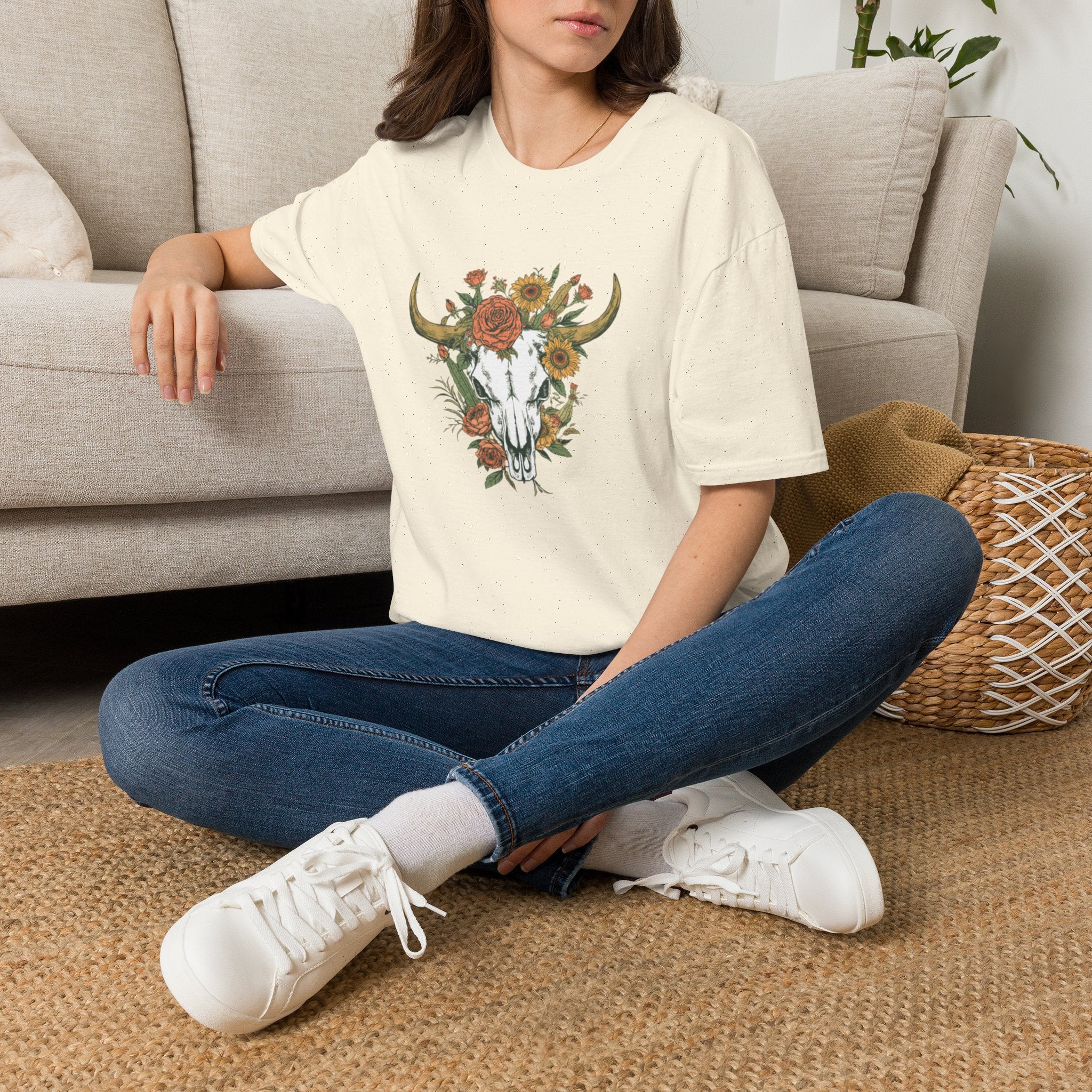 Floral Bull Skull T-Shirt — Boho Western Graphic Tee