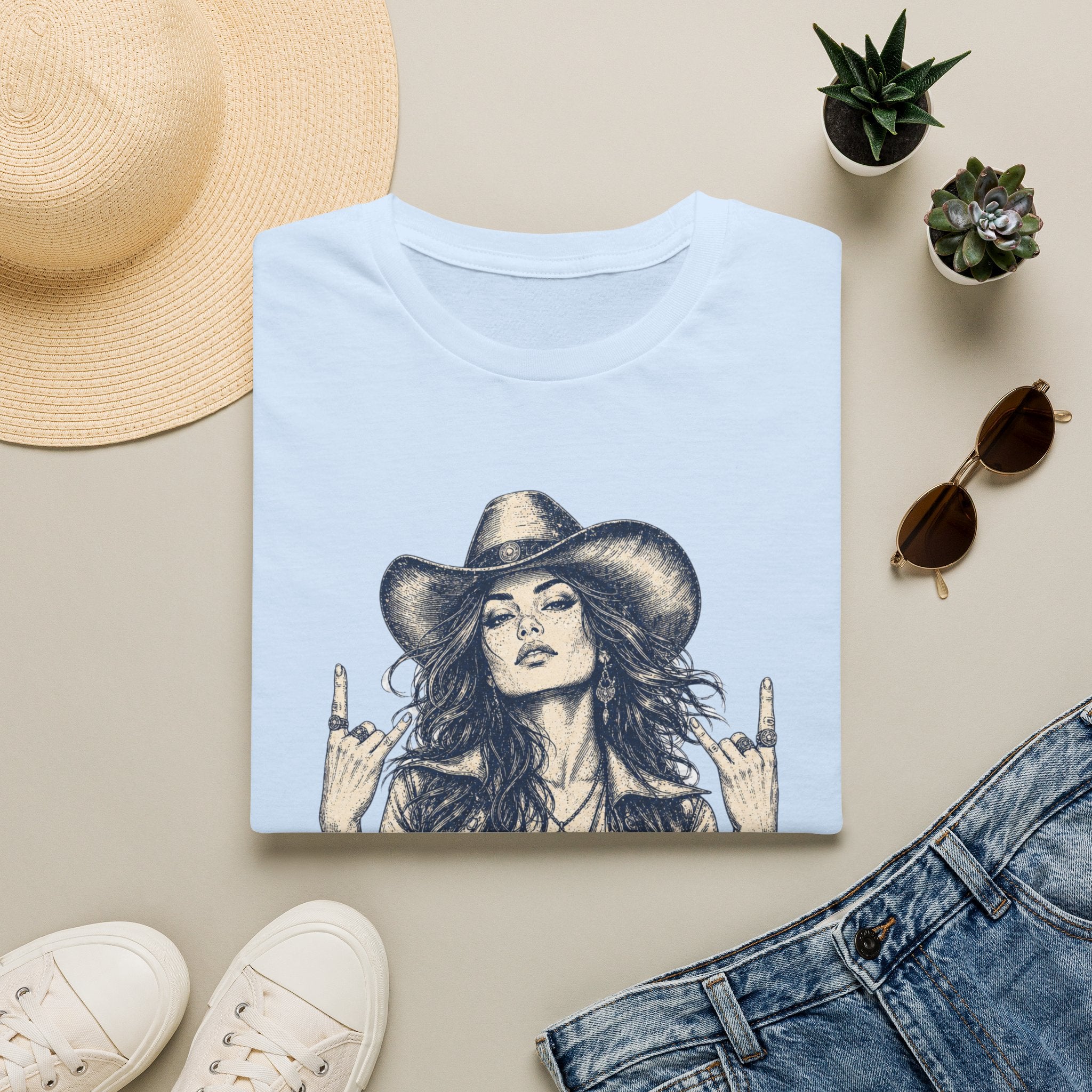 Cowgirl Rock Graphic Tee — Retro Rebel Woman Illustration