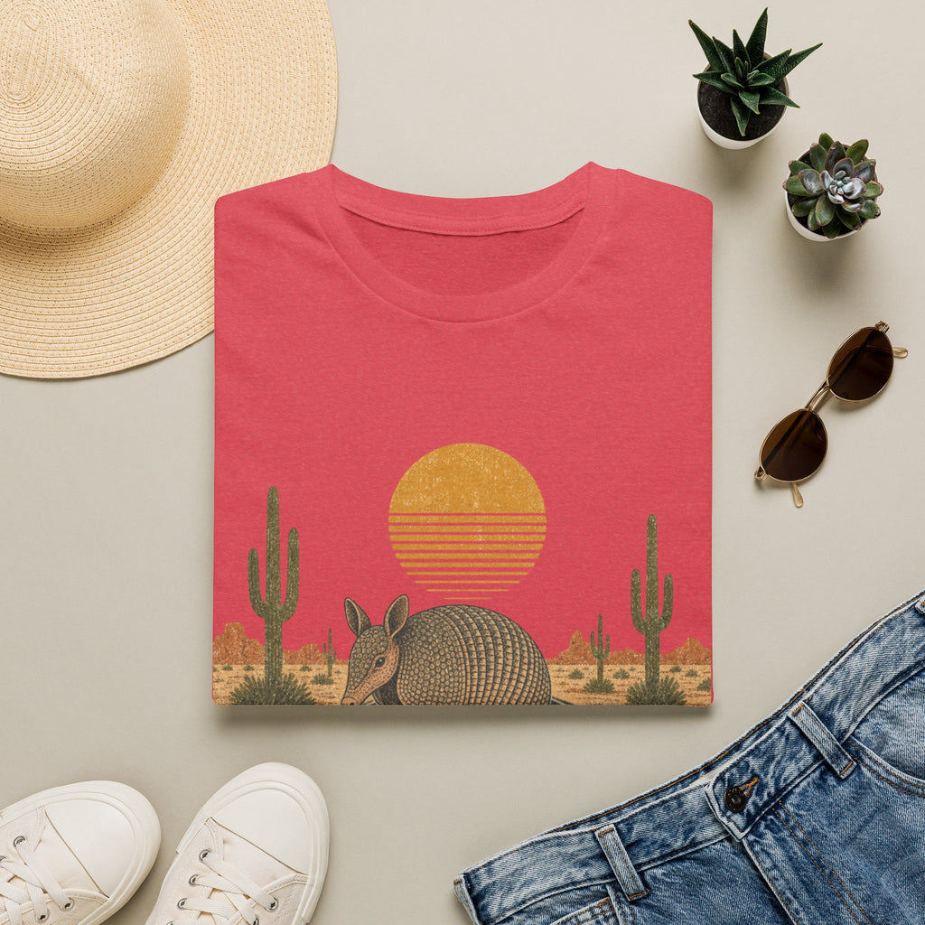 Armadillo Desert Sunset T-Shirt — Retro Cactus Road Wildlife Tee