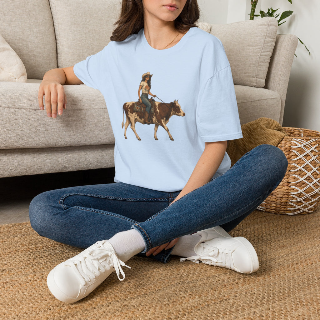 Cowgirl Riding Longhorn T-Shirt — Western Rodeo Graphic Tee