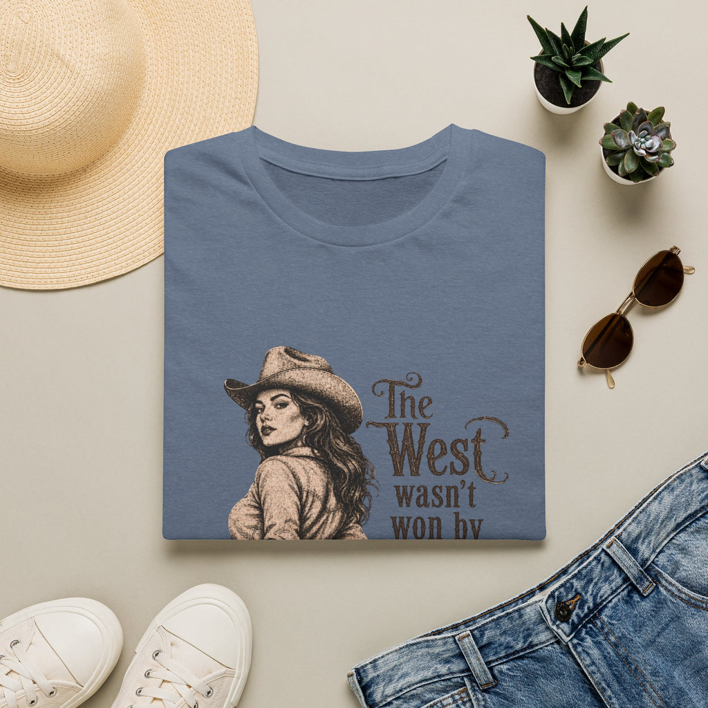 T‑Shirt — “The West Wasn’t Won by Women Who Asked Permission” Vintage Cowgirl Graphic