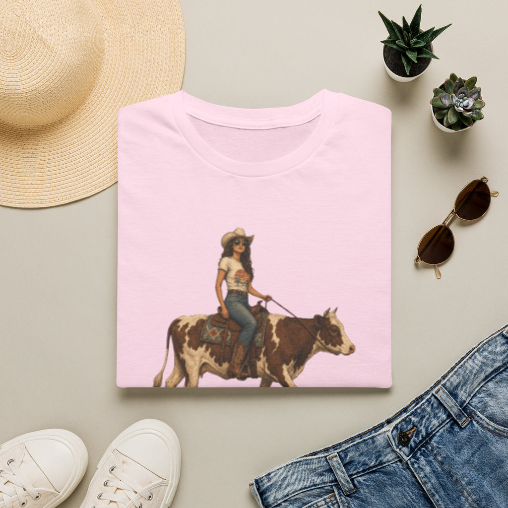 Cowgirl Riding Longhorn T-Shirt — Western Rodeo Graphic Tee