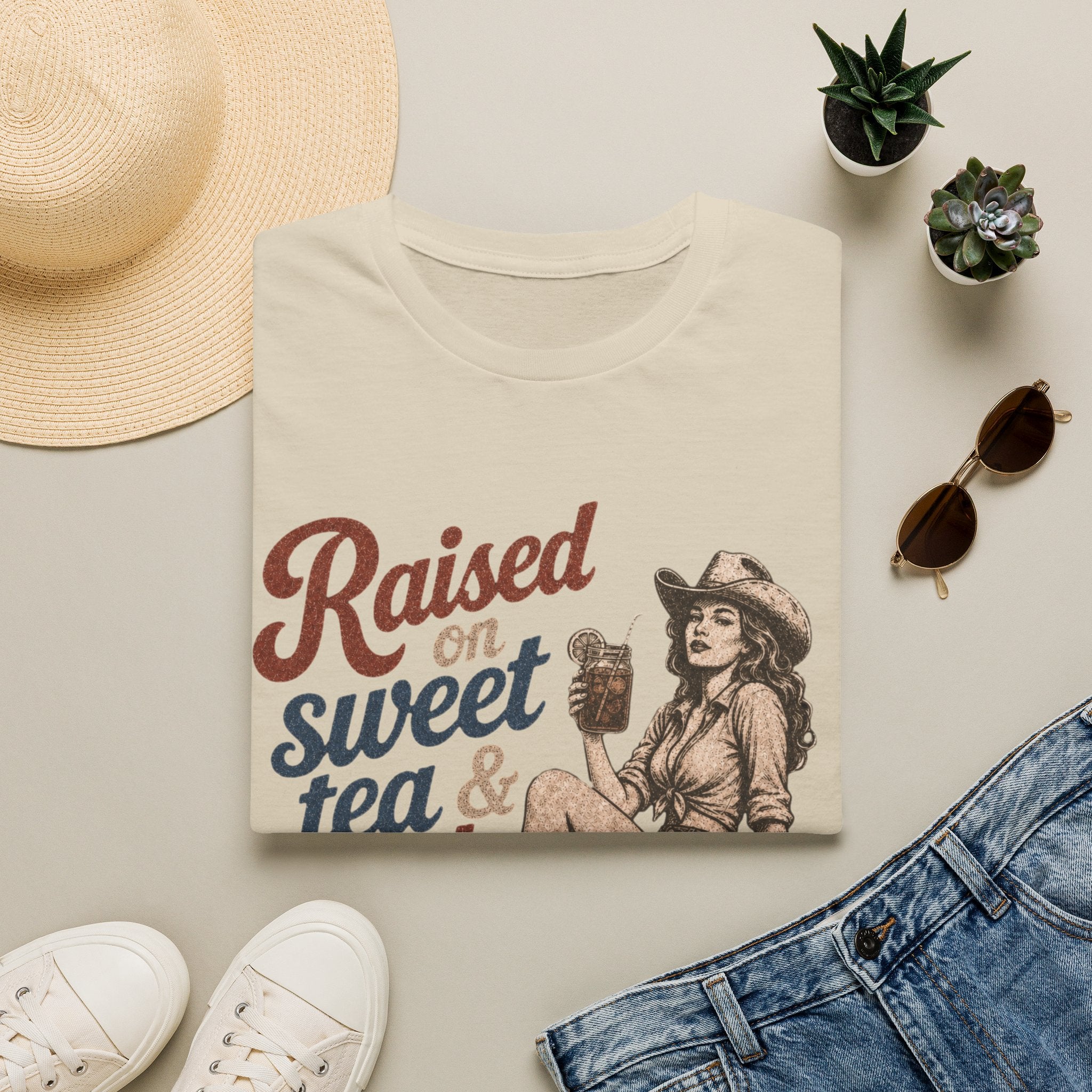 Raised on Sweet Tea & Bad Decisions T-Shirt — Southern Cowgirl Retro Graphic Tee