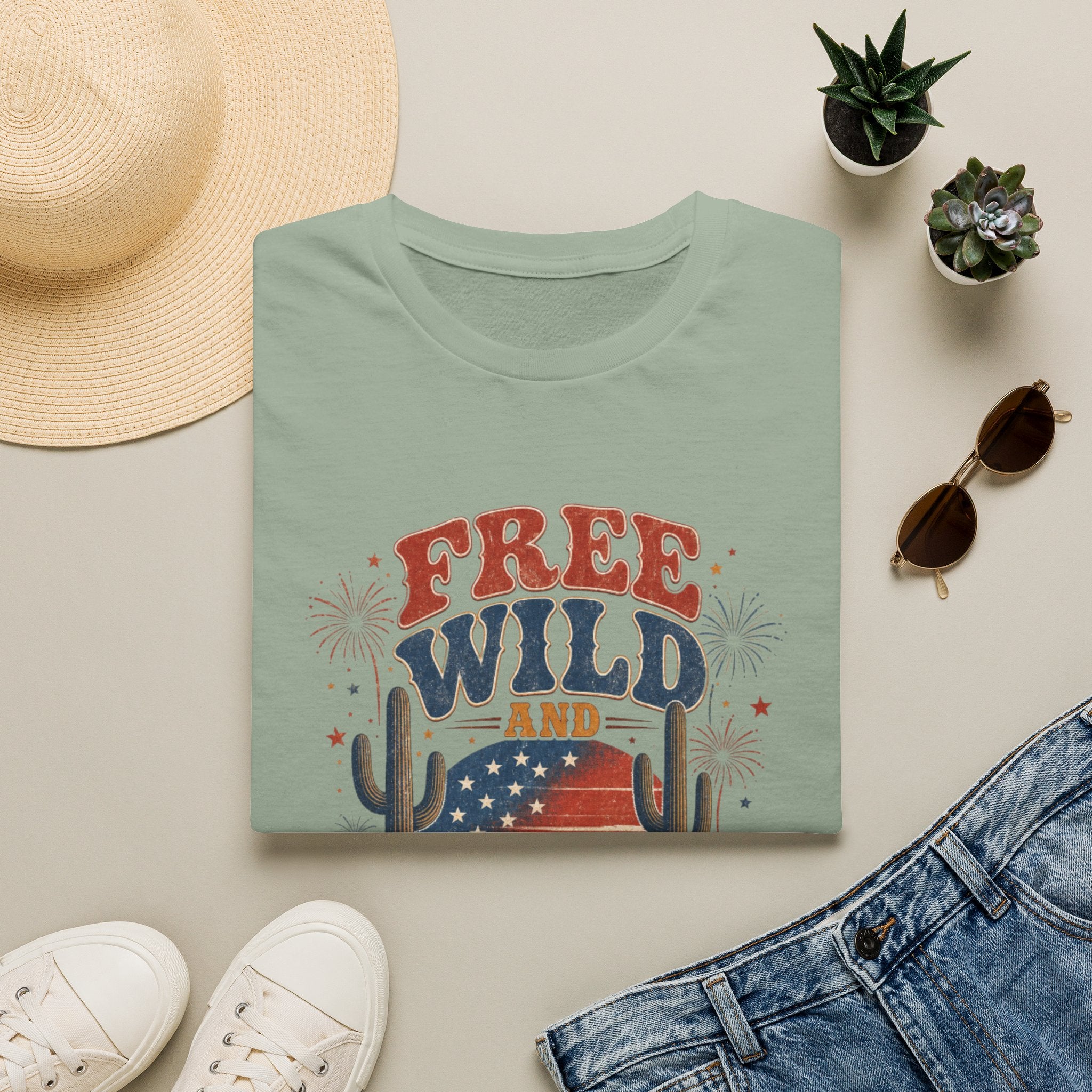 T-Shirt — "Free, Wild and American" Patriotic Western Graphic Tee