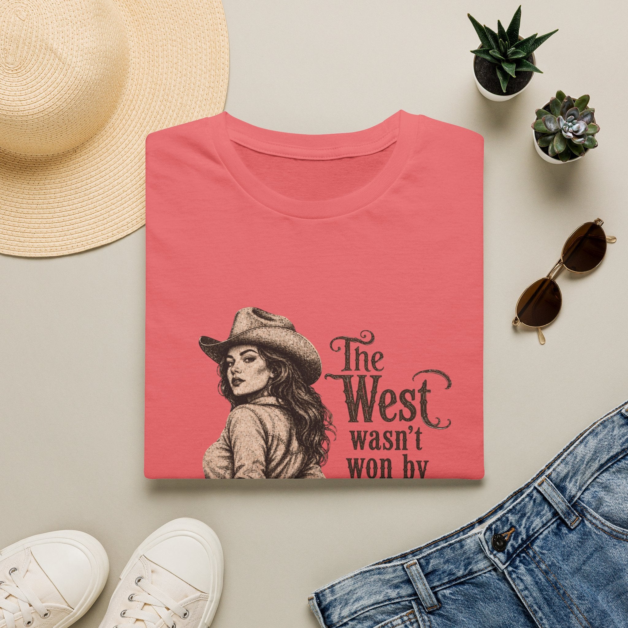 T‑Shirt — “The West Wasn’t Won by Women Who Asked Permission” Vintage Cowgirl Graphic