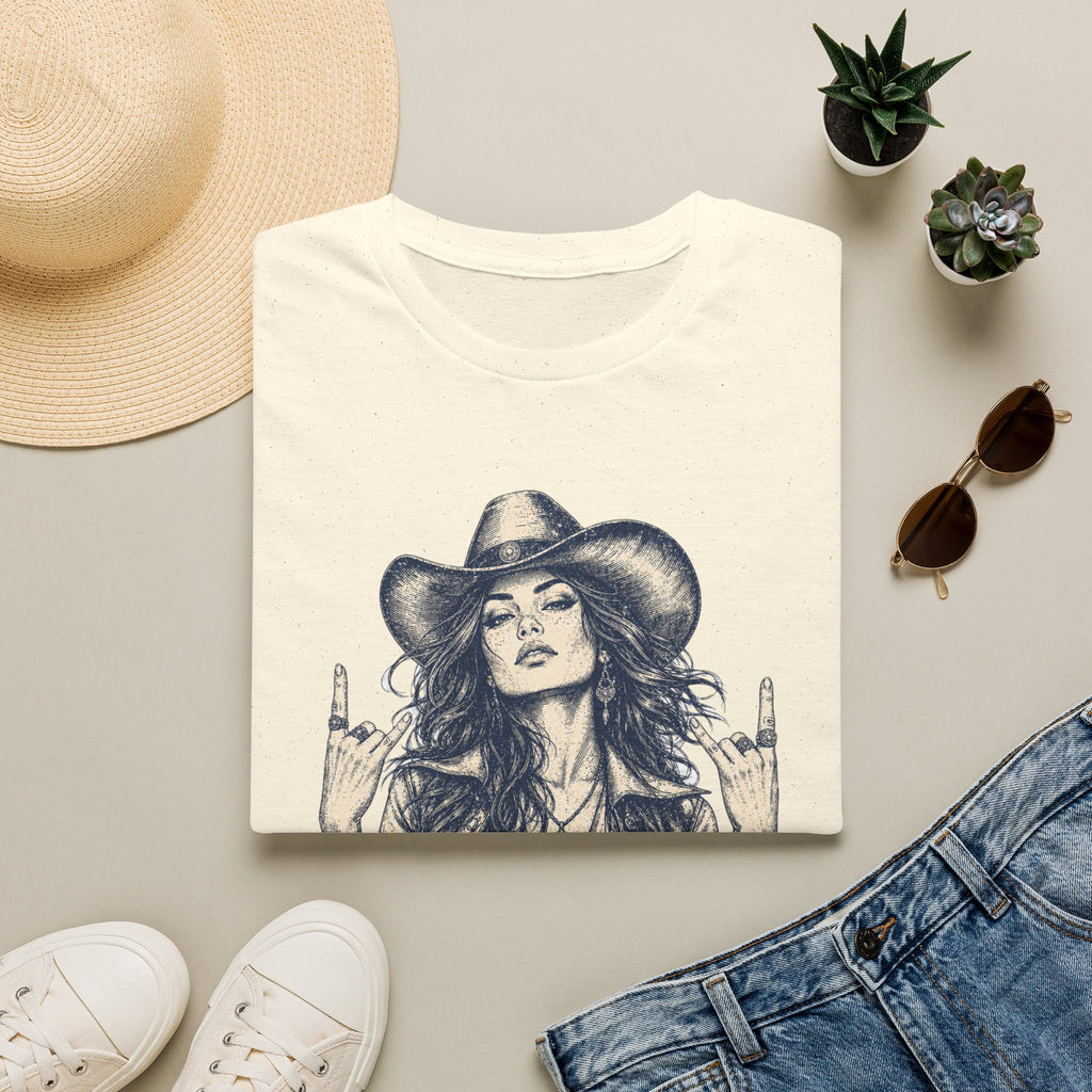Cowgirl Rock Graphic Tee — Retro Rebel Woman Illustration