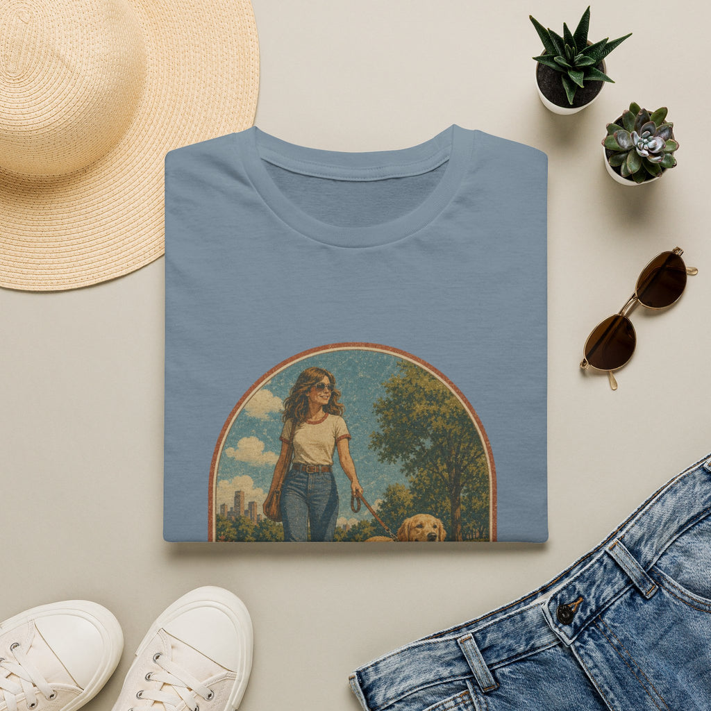 Dog Mom T-Shirt — Retro Woman Walking Dog Vintage Graphic Tee