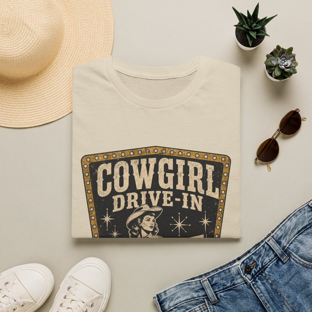 Cowgirl Drive-In Vintage T-Shirt — Retro Western Graphic Tee ("Cowgirl Drive-In Open Since 1955")