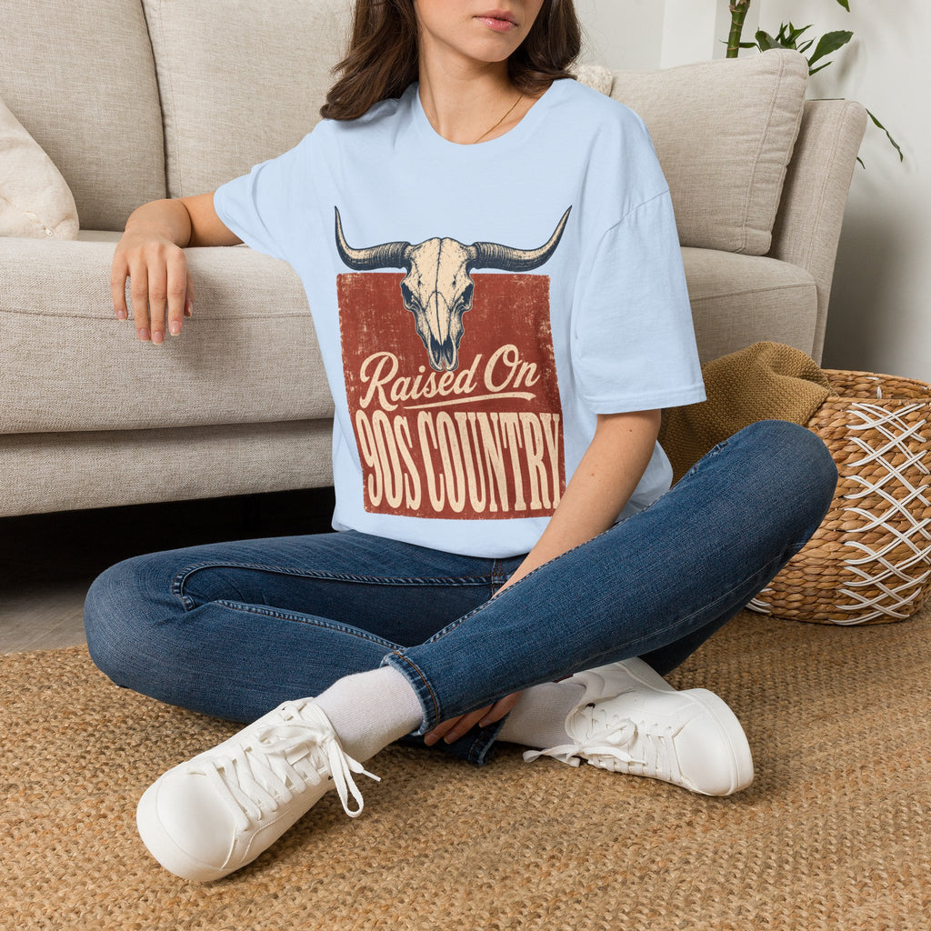 Raised On SOS Country T‑Shirt — Vintage Steer Skull Western Tee