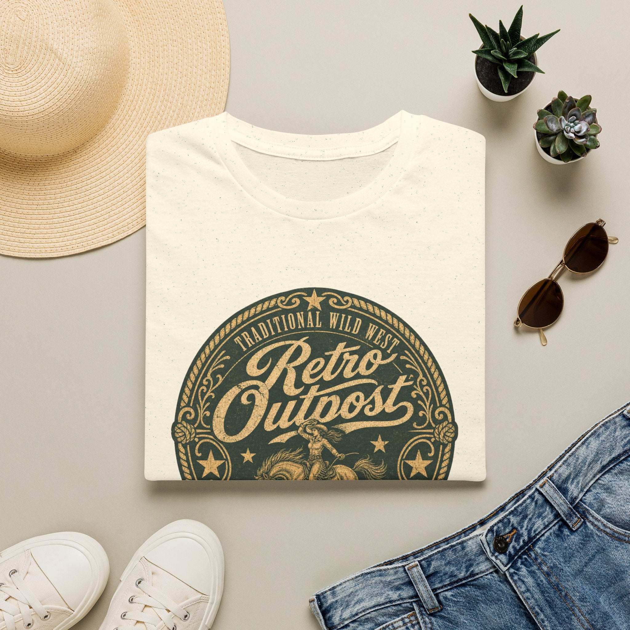 Retro Outpost T‑Shirt — Vintage Wild West Badge Graphic