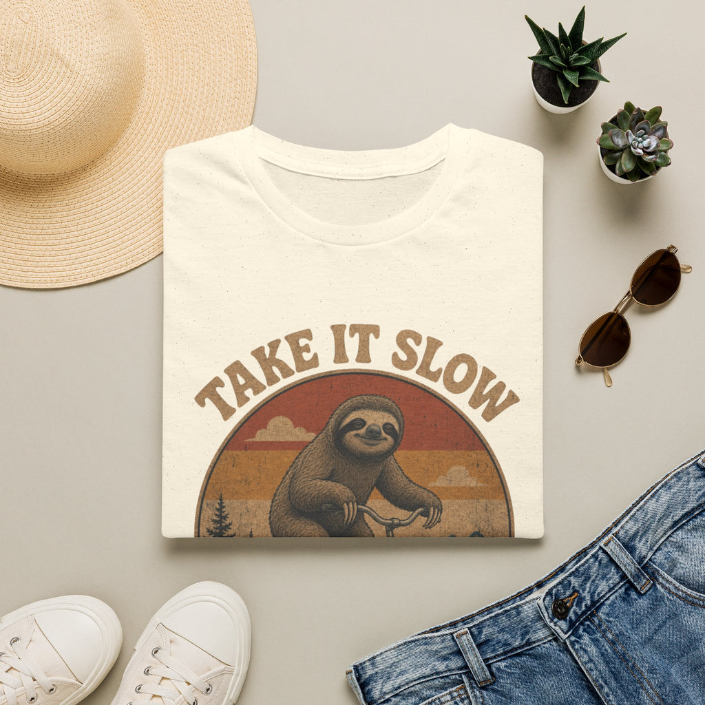 Take It Slow Sloth T-Shirt | Retro Sloth Bicycle Design