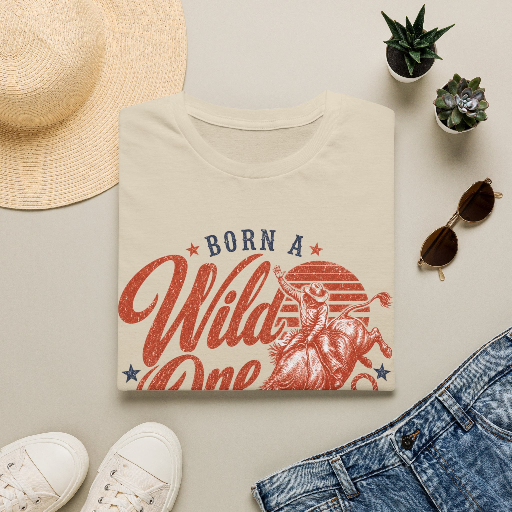 Born a Wild One T‑Shirt — Retro Rodeo Cowboy Graphic Tee