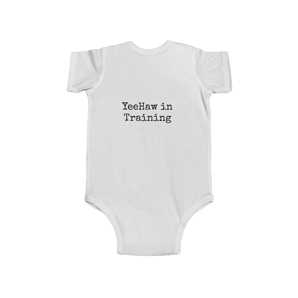 Infant Bodysuit – 'YeeHaw in Training' Western Baby Romper with Highland Heifer Graphic