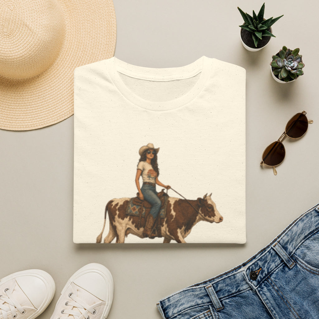 Cowgirl Riding Longhorn T-Shirt — Western Rodeo Graphic Tee