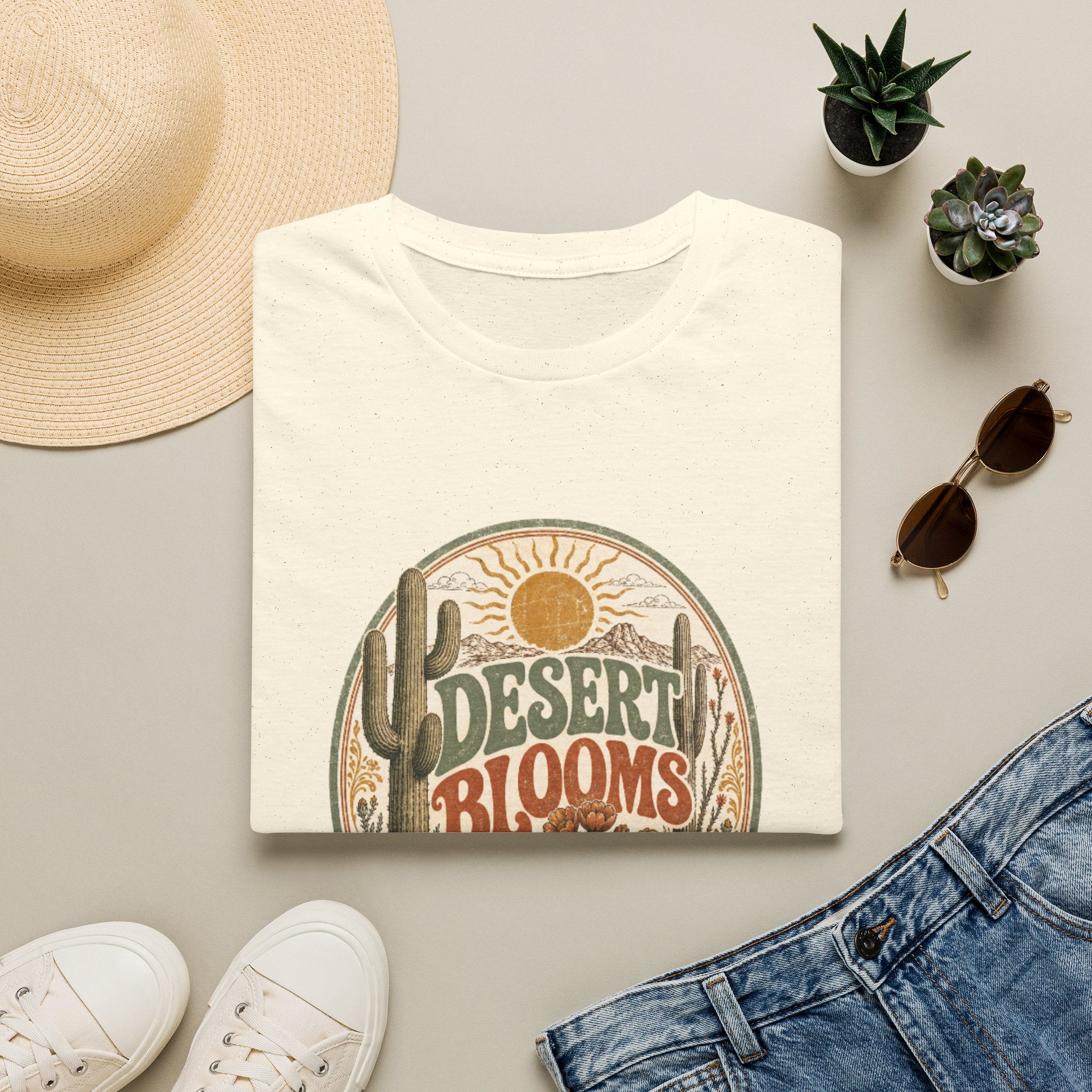 Desert Blooms T-Shirt — Vintage Southwestern Cactus Floral Graphic