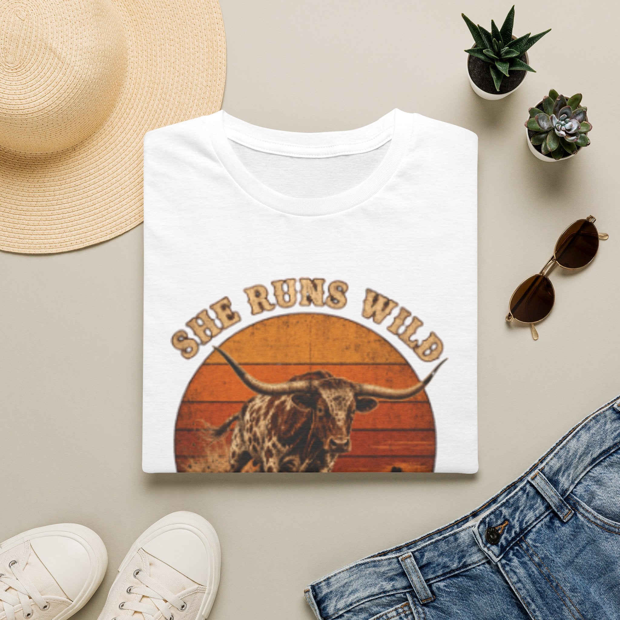 T-Shirt — "She Runs Wild" Western Longhorn Retro Graphic Tee