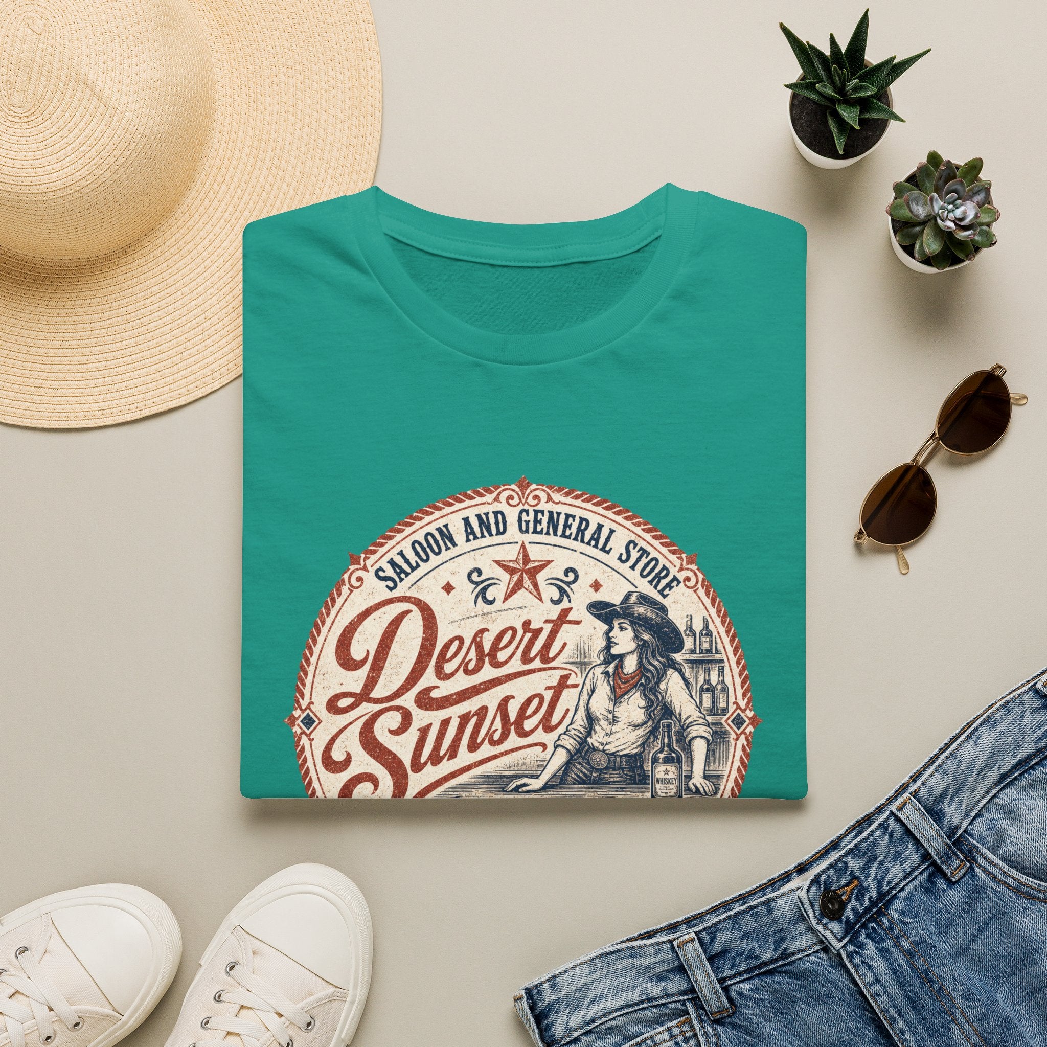 Desert Sunset Saloon T-Shirt — Vintage Western Cowgirl Graphic Tee