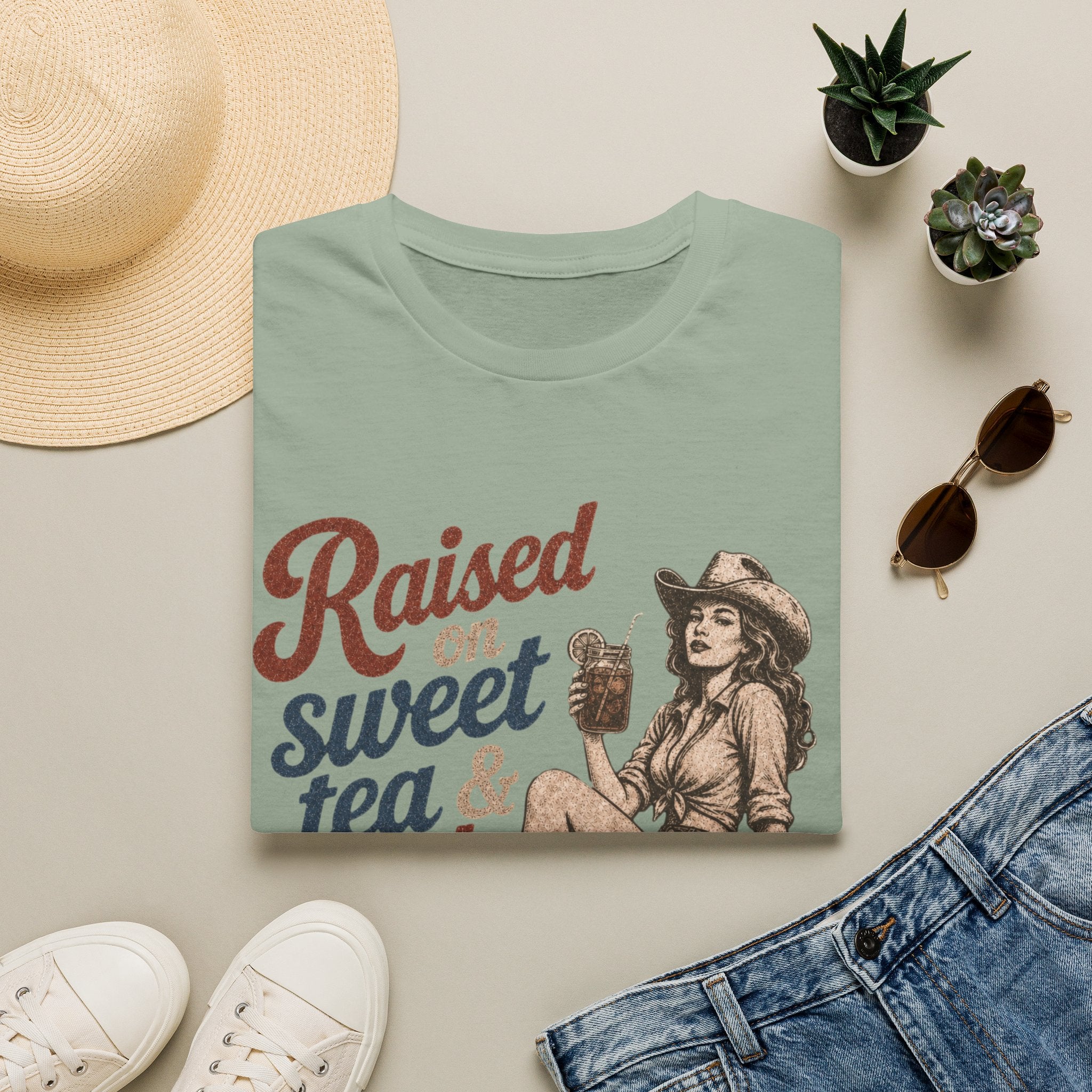 Raised on Sweet Tea & Bad Decisions T-Shirt — Southern Cowgirl Retro Graphic Tee