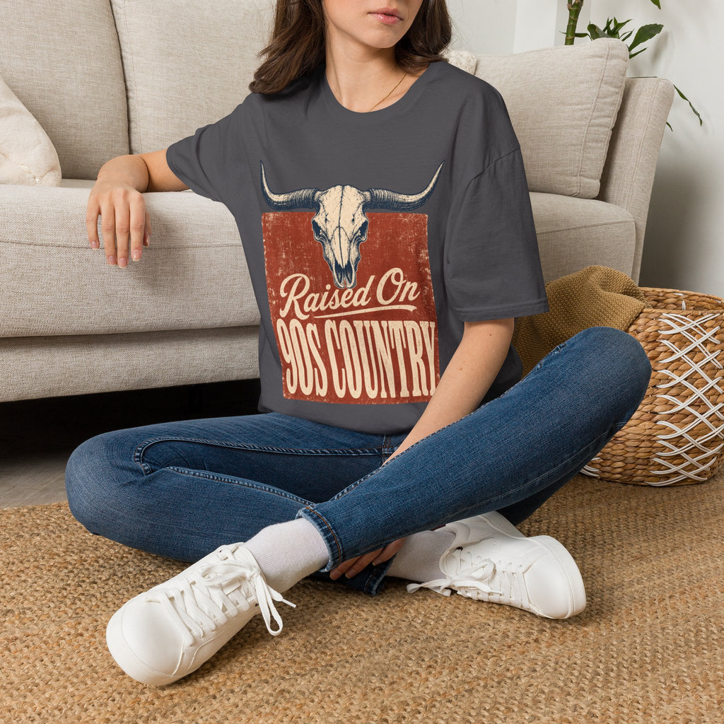 Raised On SOS Country T‑Shirt — Vintage Steer Skull Western Tee