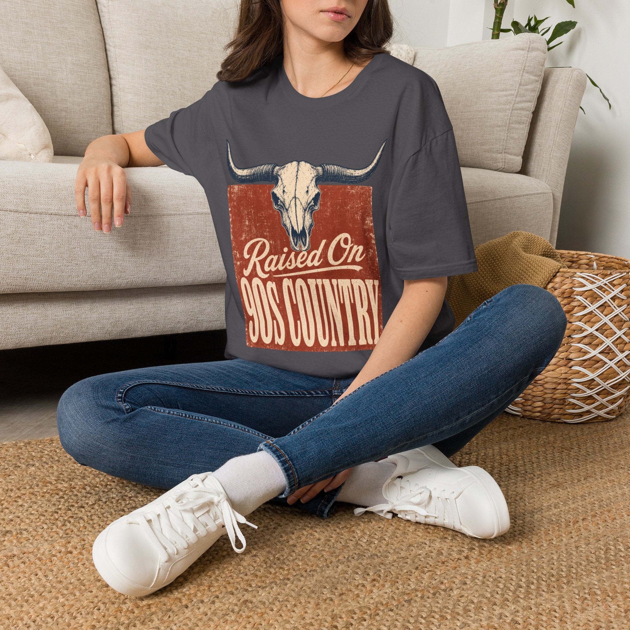 Raised On SOS Country T‑Shirt — Vintage Steer Skull Western Tee