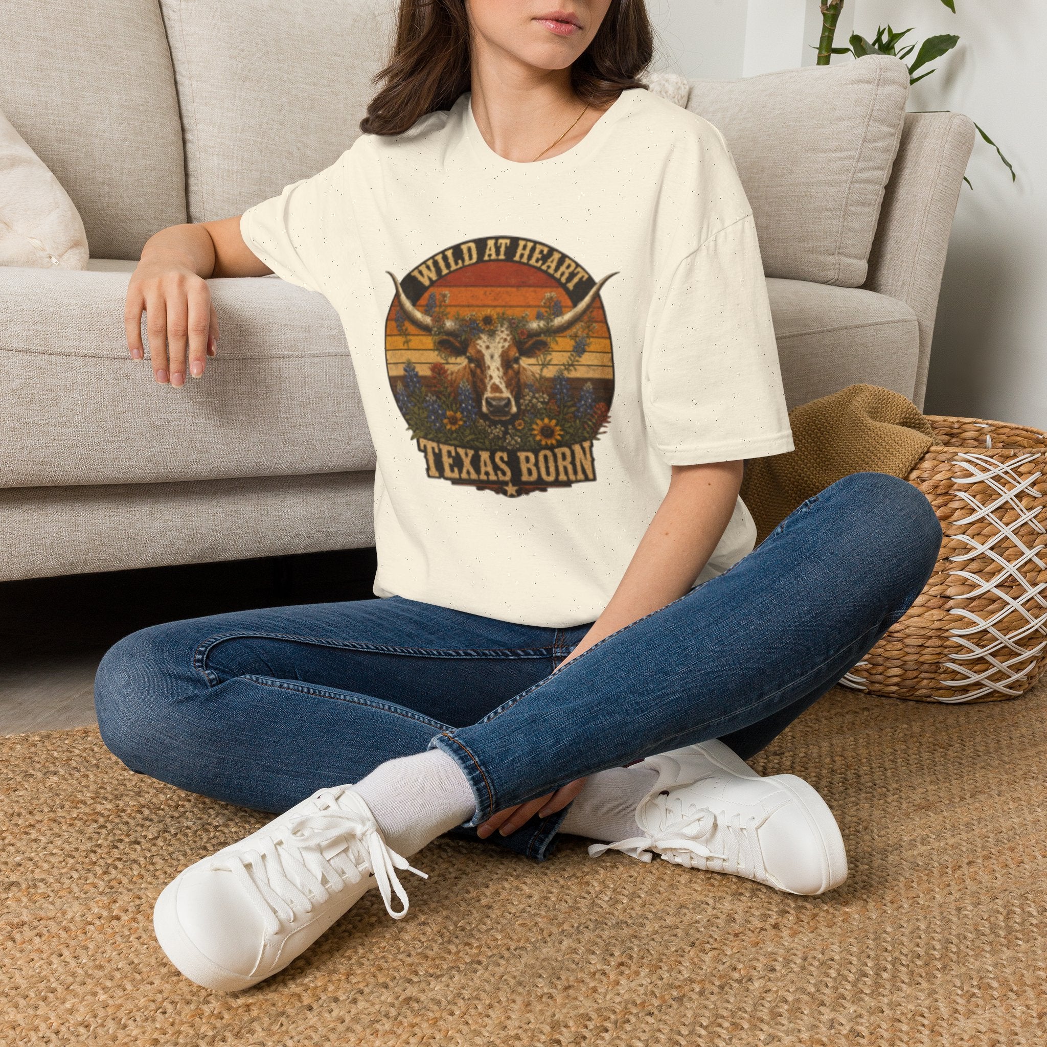 Wild At Heart Texas Born T-Shirt — Vintage Longhorn Graphic