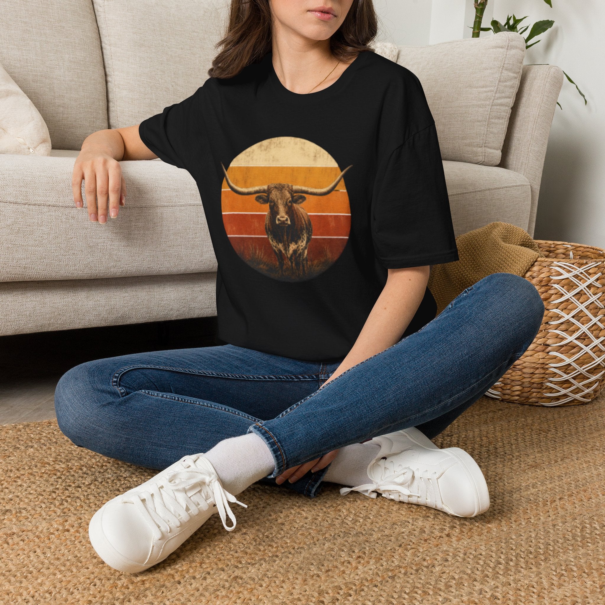 Longhorn Bull Retro Sunset T-Shirt