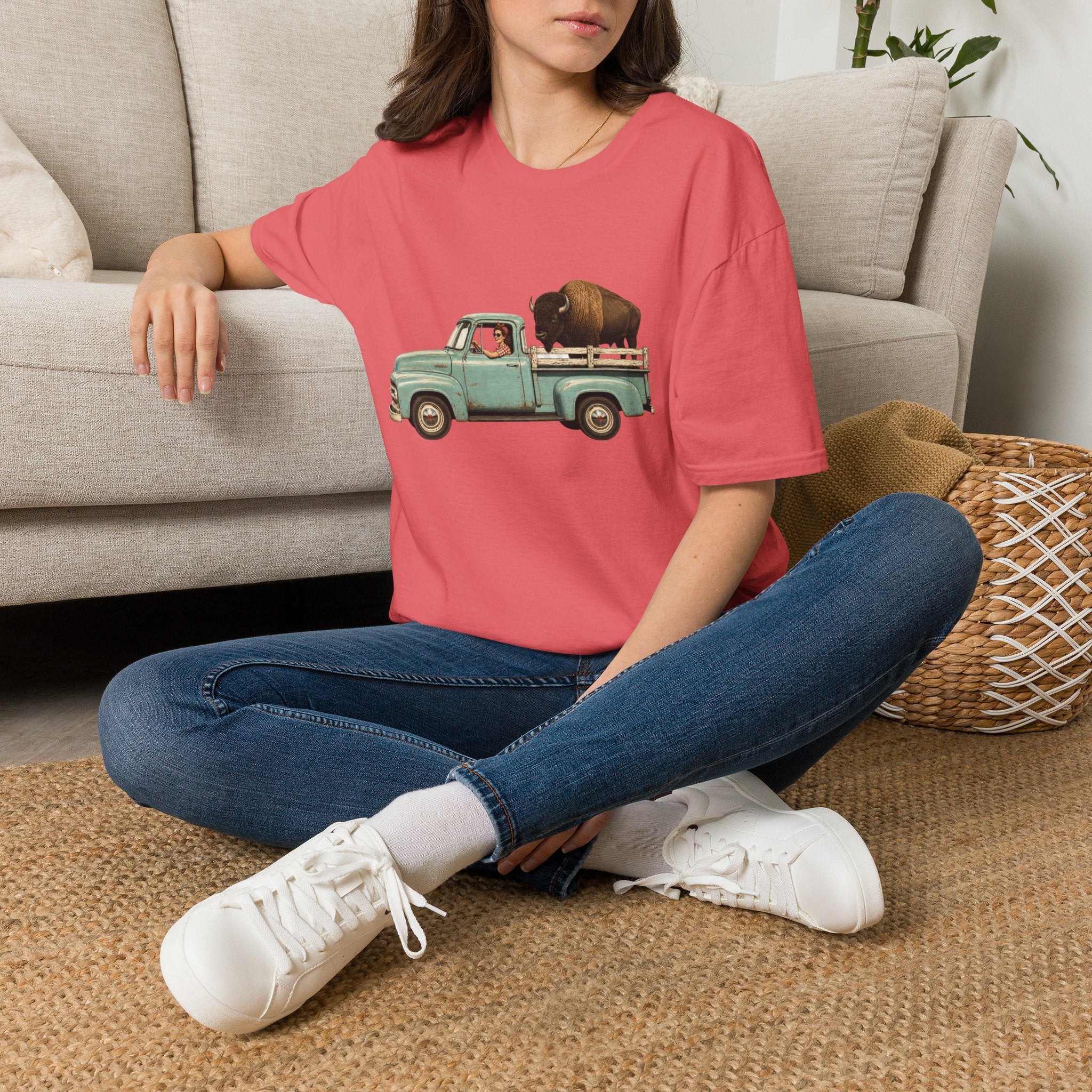 Vintage Truck & Buffalo T-Shirt — Retro Western Road Trip Tee