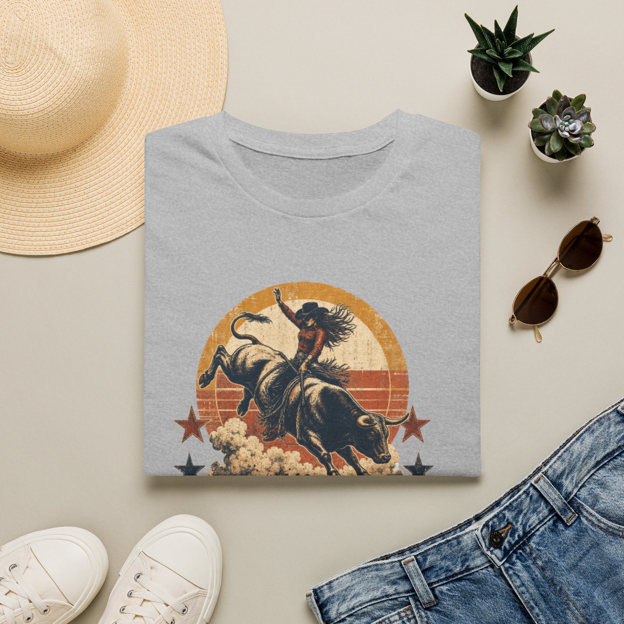 Hold On Cowgirl T-Shirt — Vintage Rodeo Bull Rider Tee