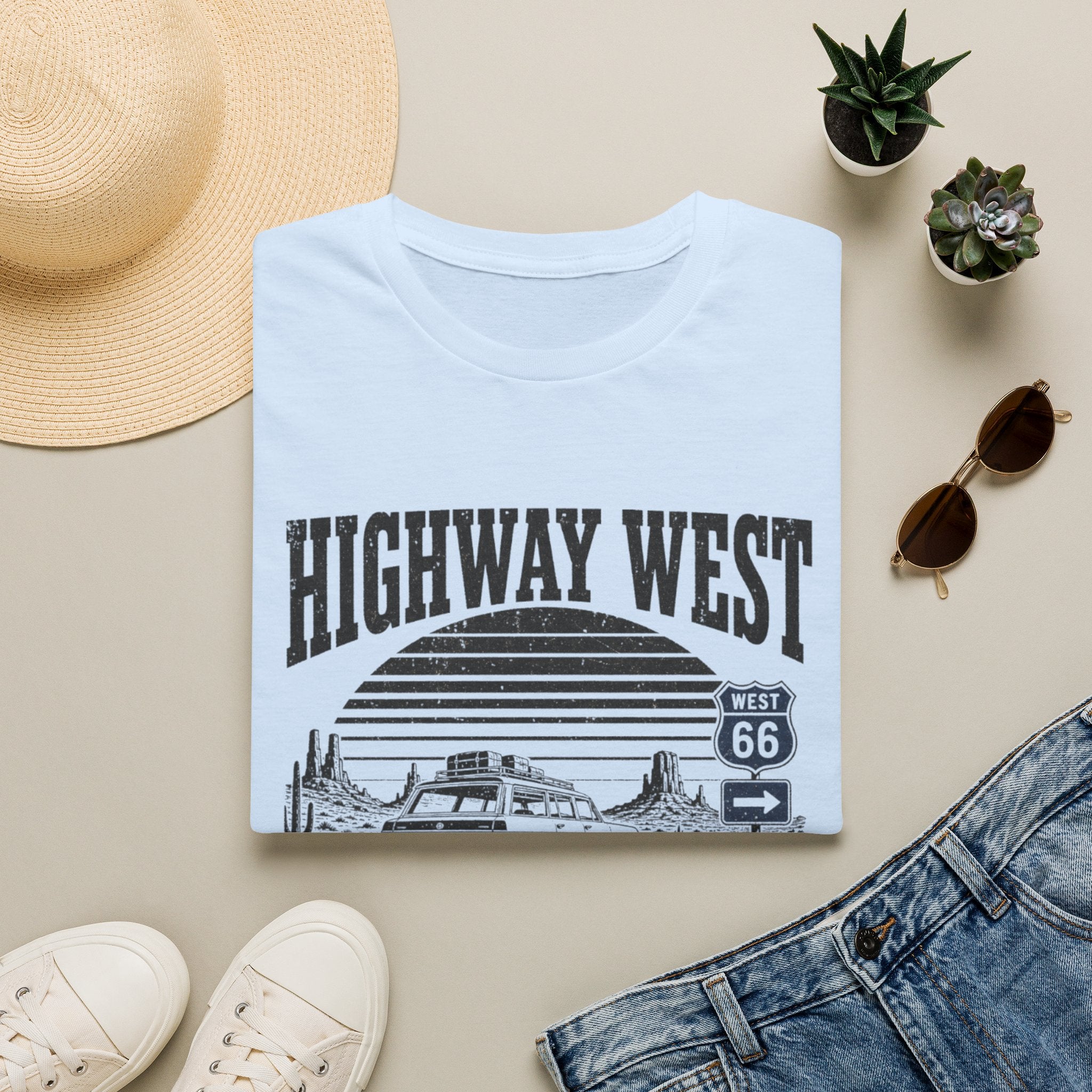 Highway West T-Shirt — 'Miles of Nowhere' Vintage Route 66 Road Trip Tee