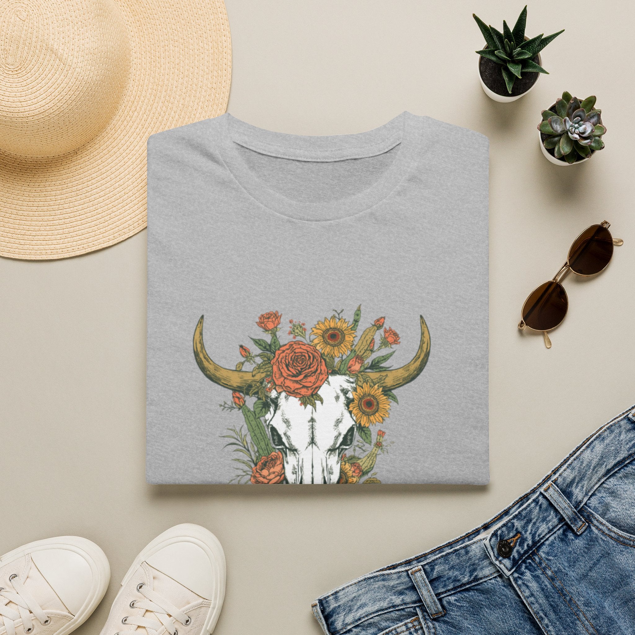 Floral Bull Skull T-Shirt — Boho Western Graphic Tee